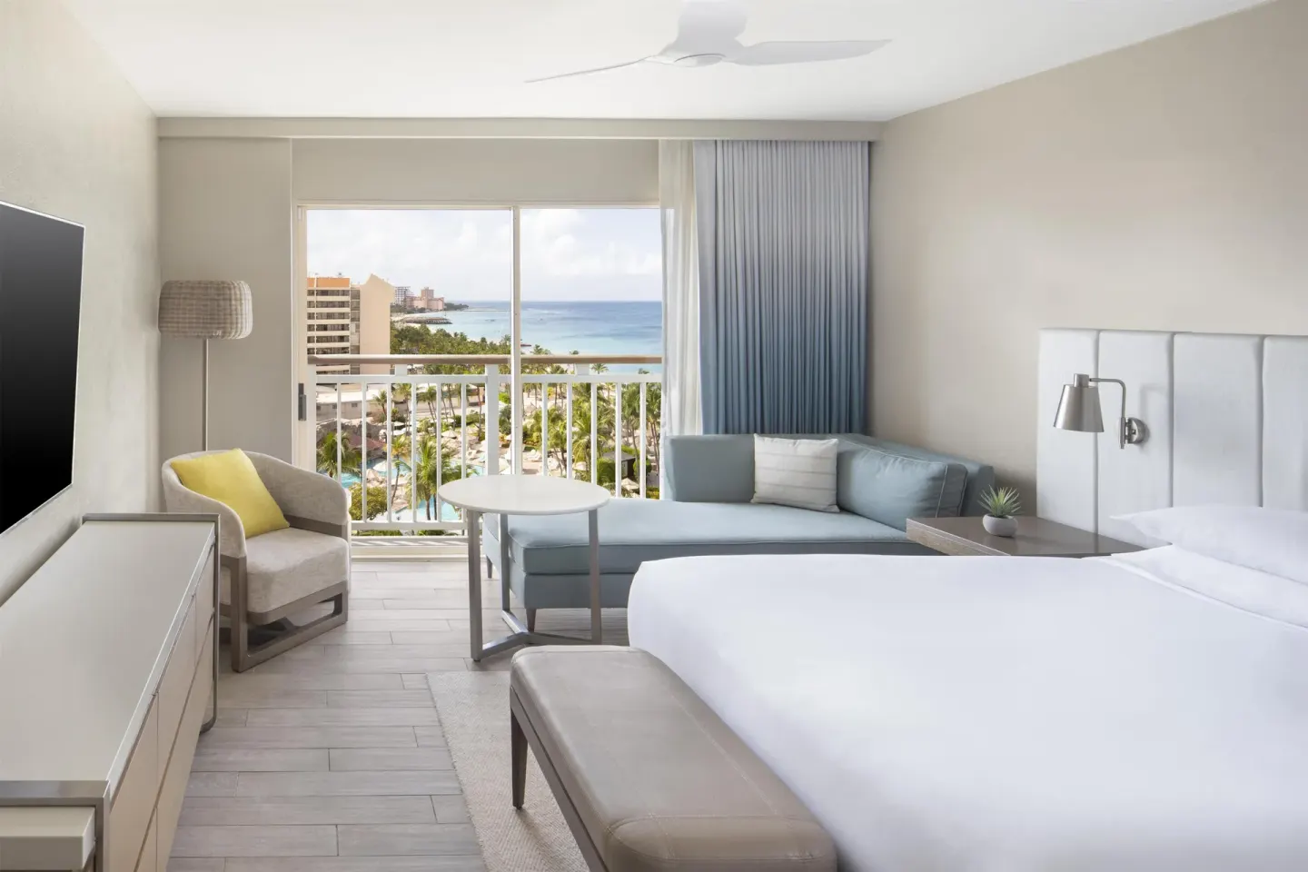 Ocean-view king room seating area at Hyatt Regency Aruba Resort and Casino