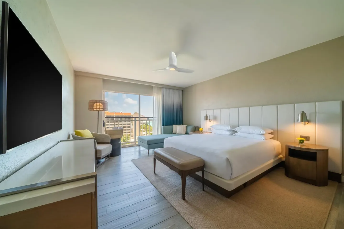King resort view room with balcony at Hyatt Regency Aruba Resort and Casino.