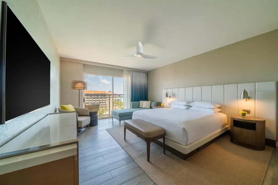 King resort view room with balcony at Hyatt Regency Aruba Resort and Casino.