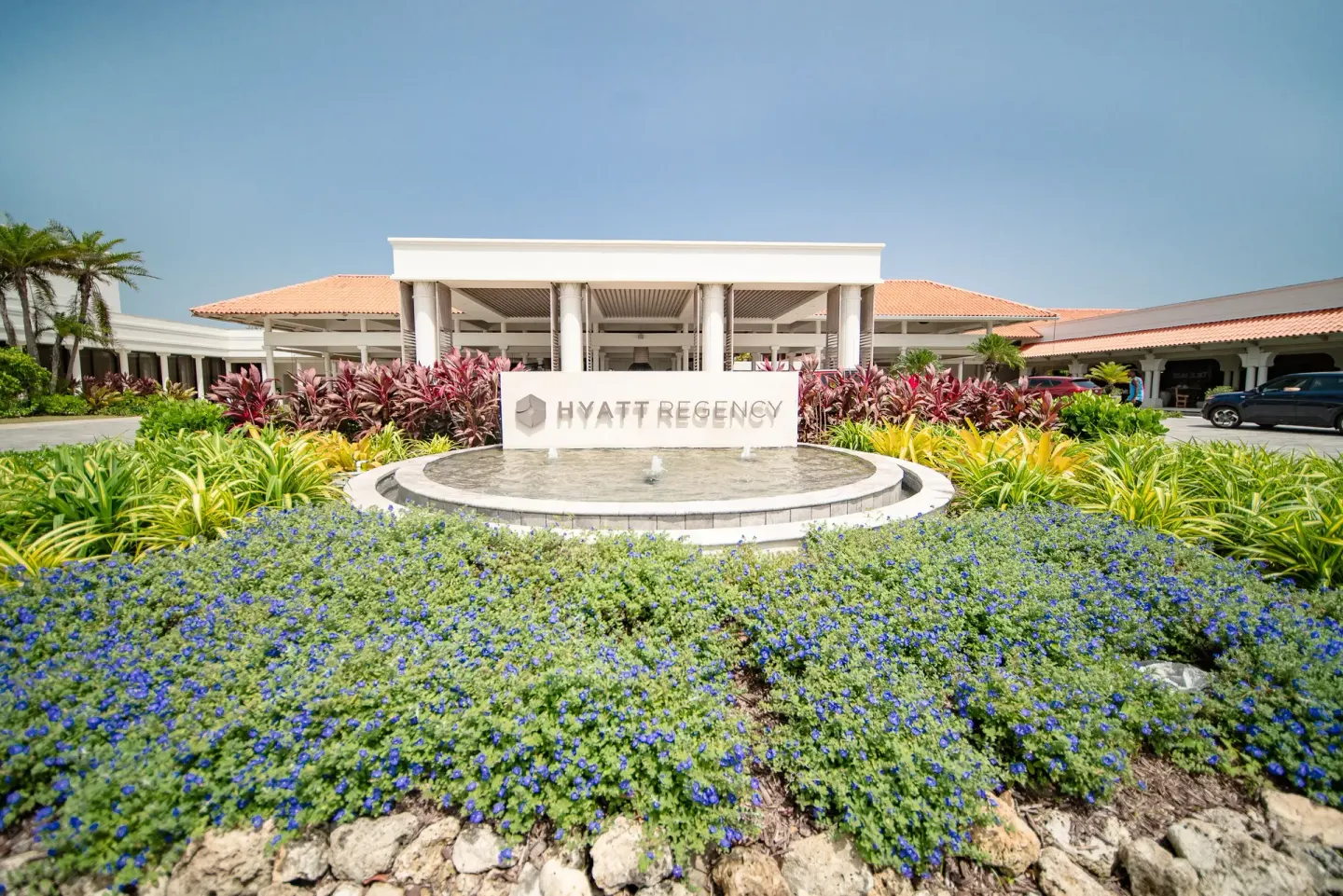 Front entrance sign and fountain at Hyatt Regency Grand Reserve Puerto Rico.