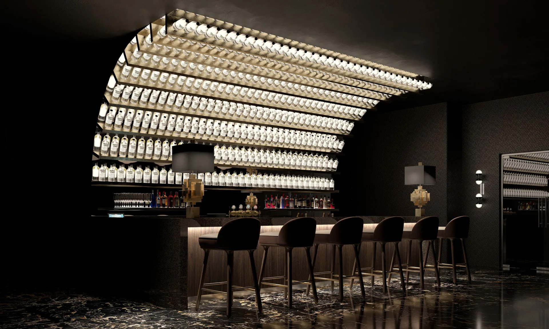Modern bar with backlit bottle display at Hyatt Regency Grand Reserve Puerto Rico.