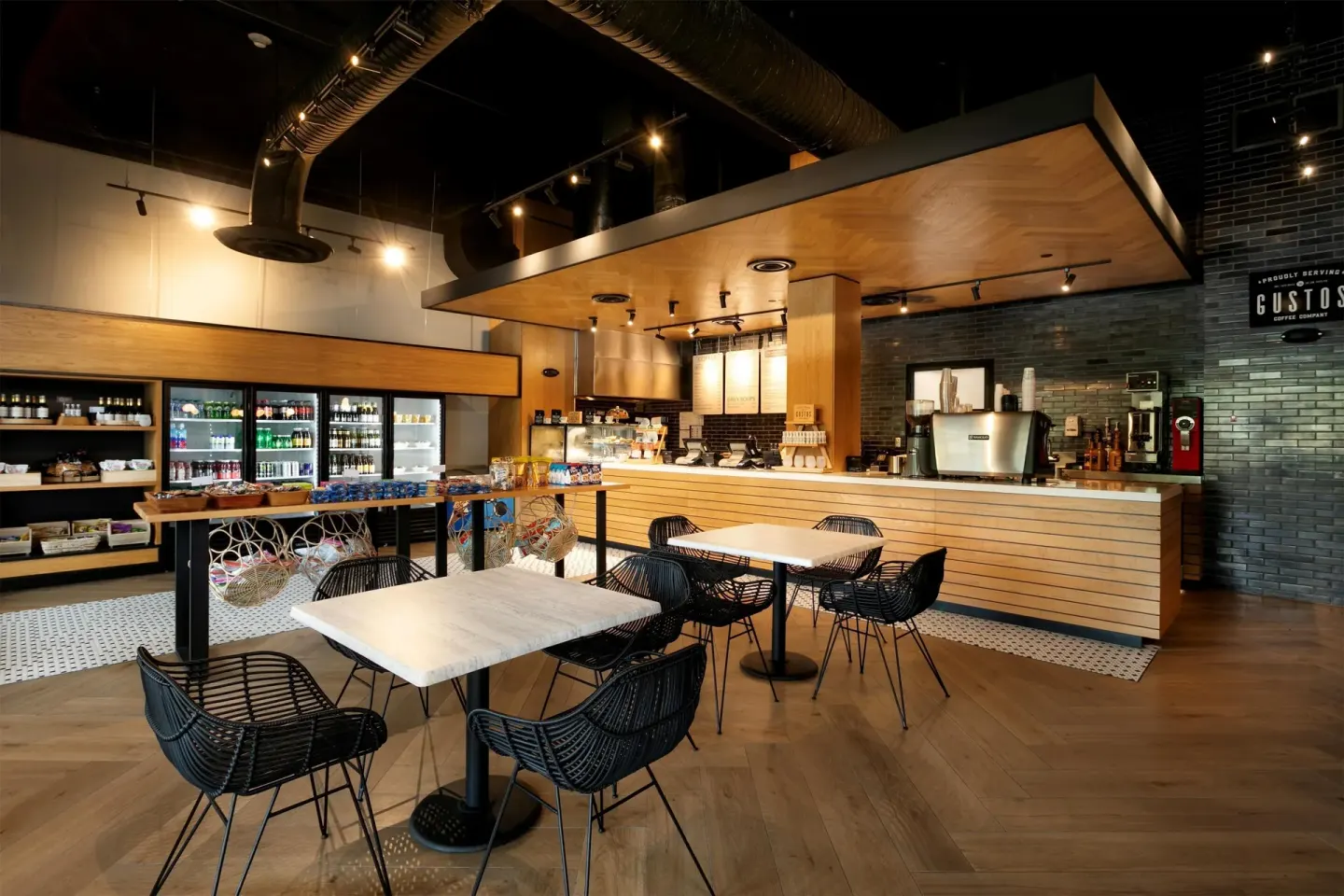 Modern coffee shop seating area at Hyatt Regency Grand Reserve Puerto Rico.