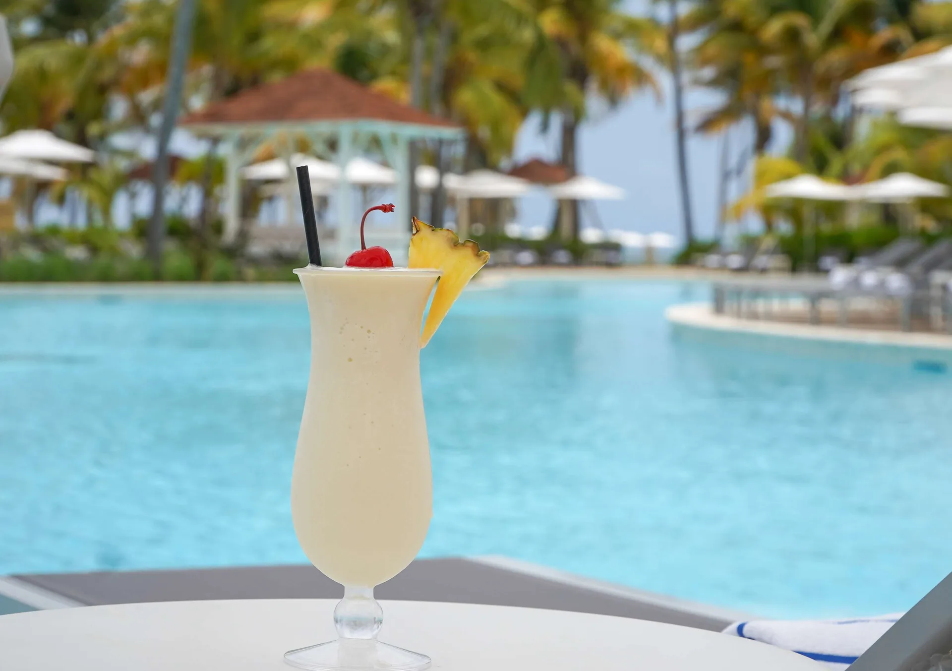 Tropical frozen drink beside the pool at Hyatt Regency Grand Reserve Puerto Rico.
