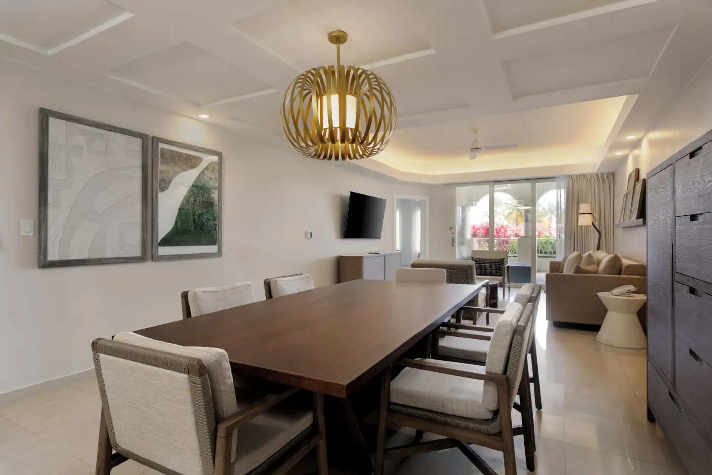 Premier Villa dining table beside the living room at Hyatt Regency Grand Reserve Puerto Rico.