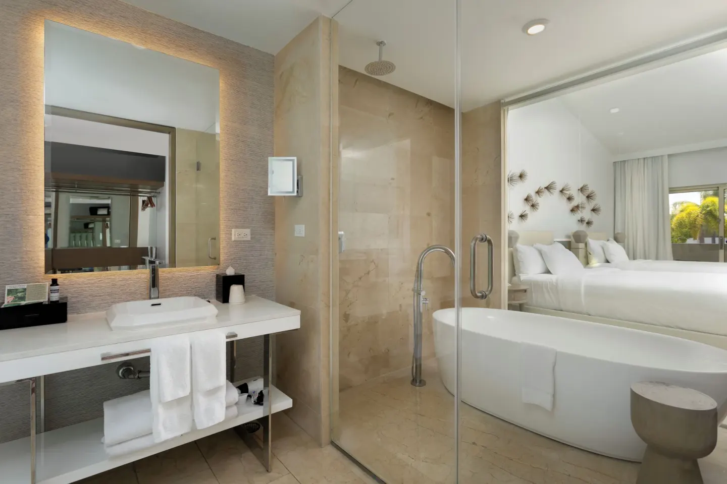 Ocean View room bathroom with tub and shower at Hyatt Regency Grand Reserve Puerto Rico.