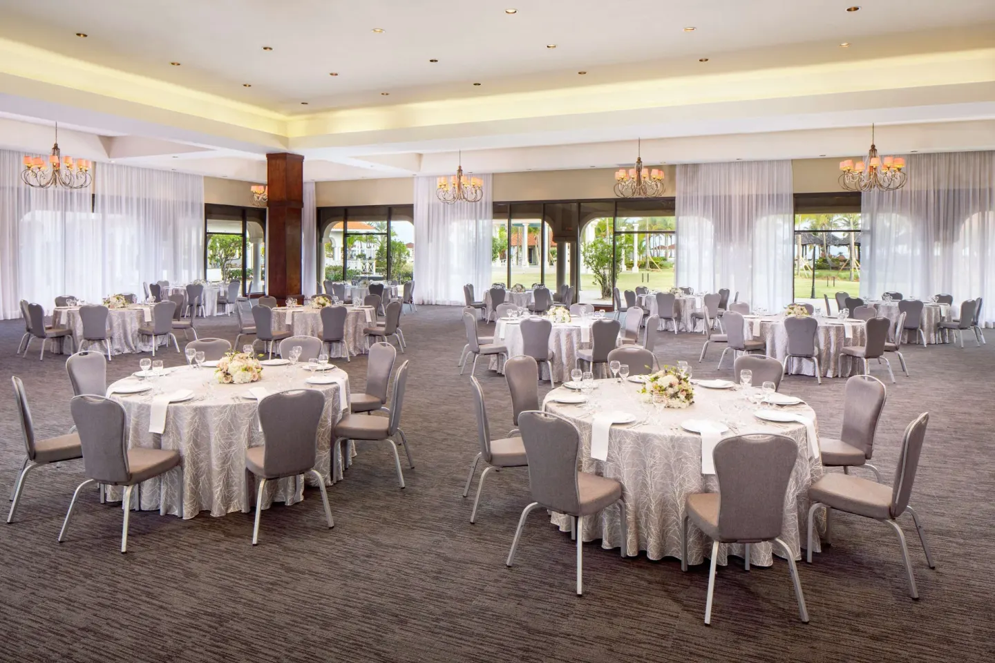 Ballroom banquet rounds with garden views at Hyatt Regency Grand Reserve Puerto Rico.