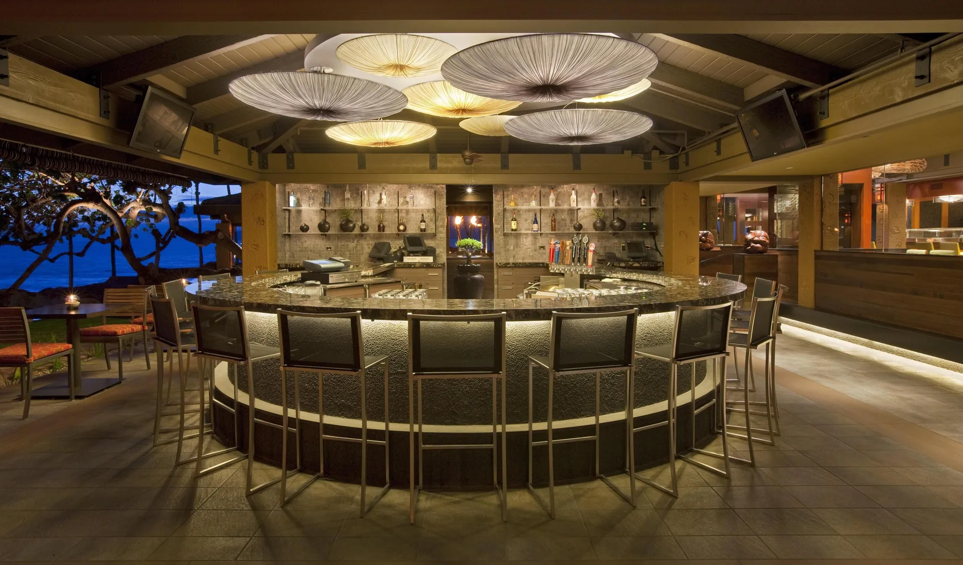 Circular open-air bar with ocean views at Hyatt Regency Maui Resort & Spa.