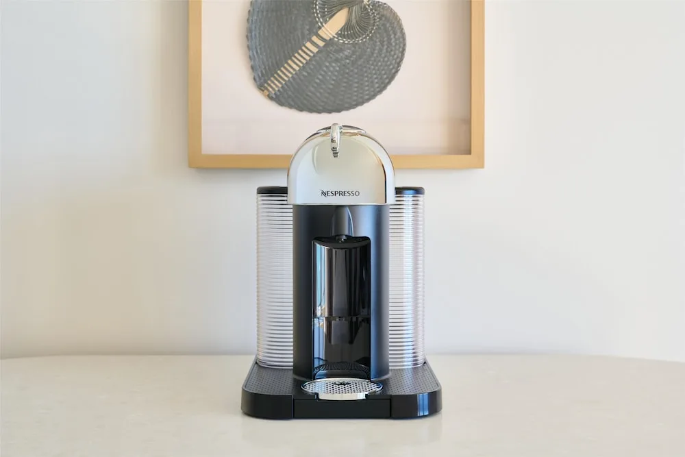 In-room coffee maker on a counter at Hyatt Regency Waikiki Beach Resort & Spa.