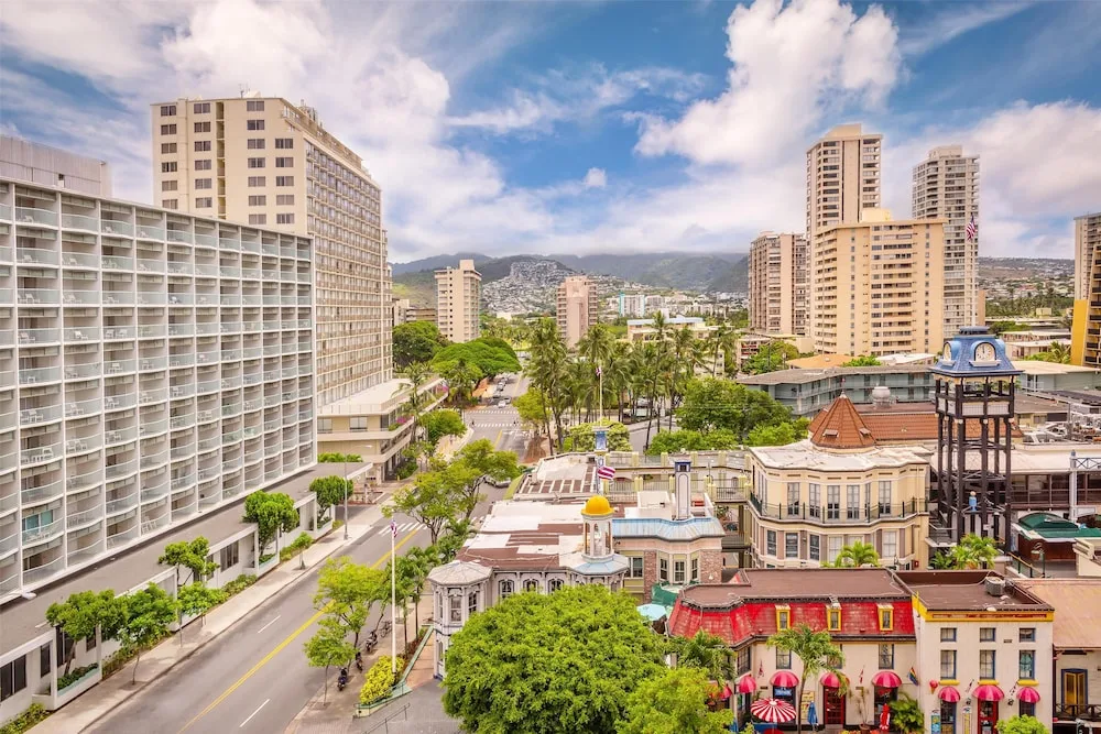 Waikiki city and mountain view from Hyatt Regency Waikiki Beach Resort & Spa.