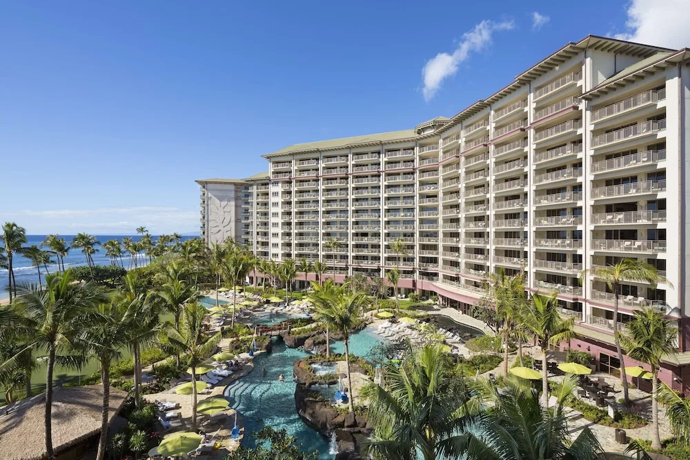 Pool courtyard and resort balconies at Hyatt Vacation Club at Ka'anapali Beach.