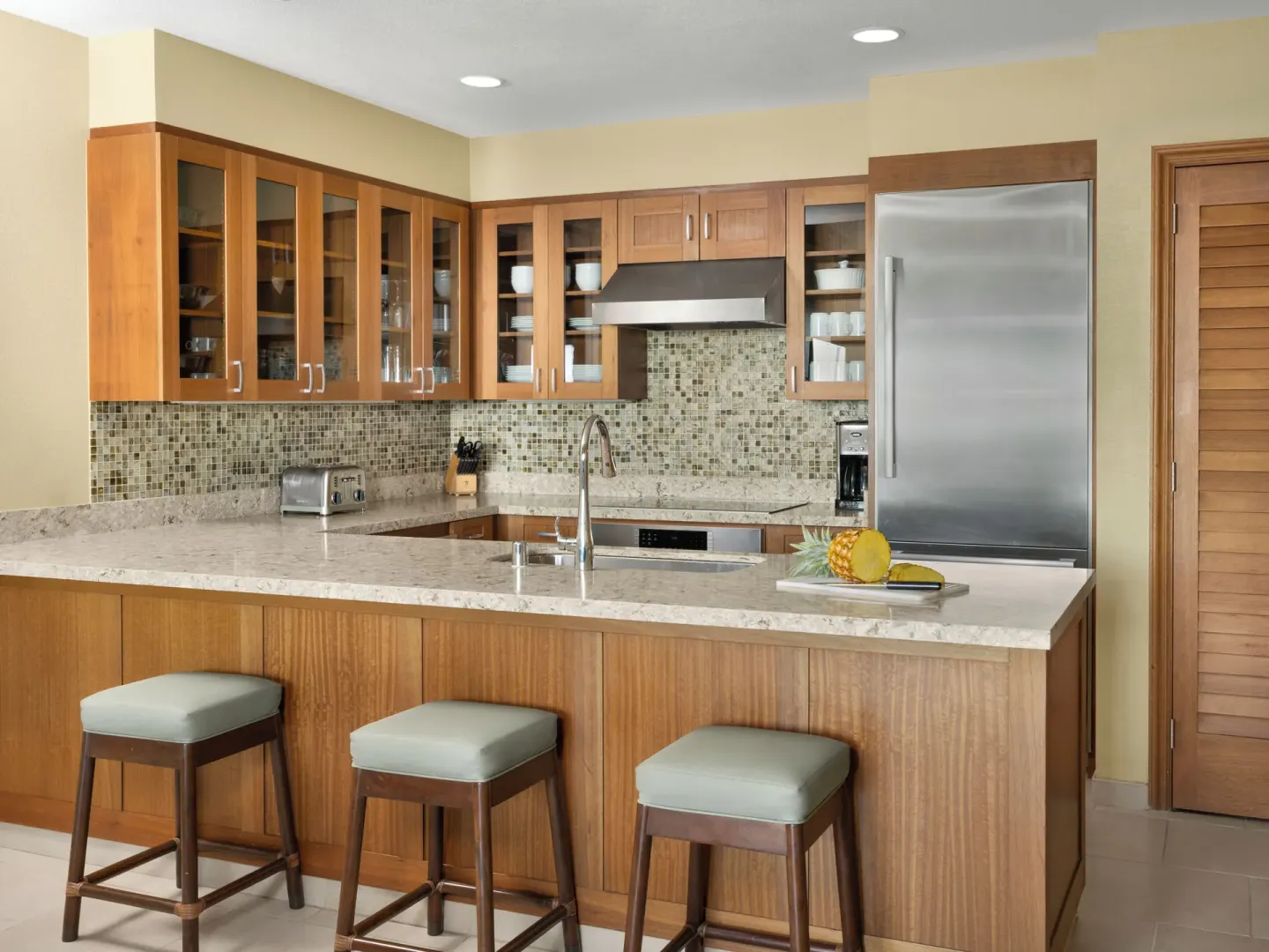 Full kitchen with island seating at Hyatt Vacation Club at Ka'anapali Beach.