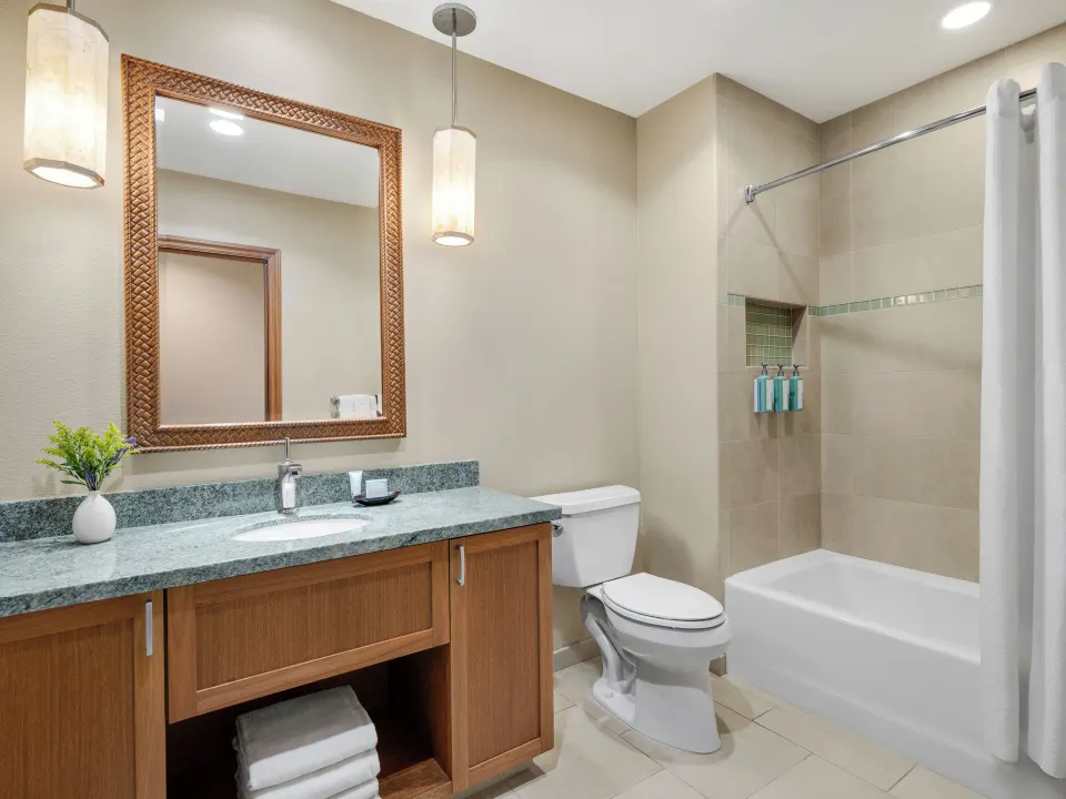 Bathroom in a two-bedroom ocean-view villa at Hyatt Vacation Club at Ka'anapali Beach.