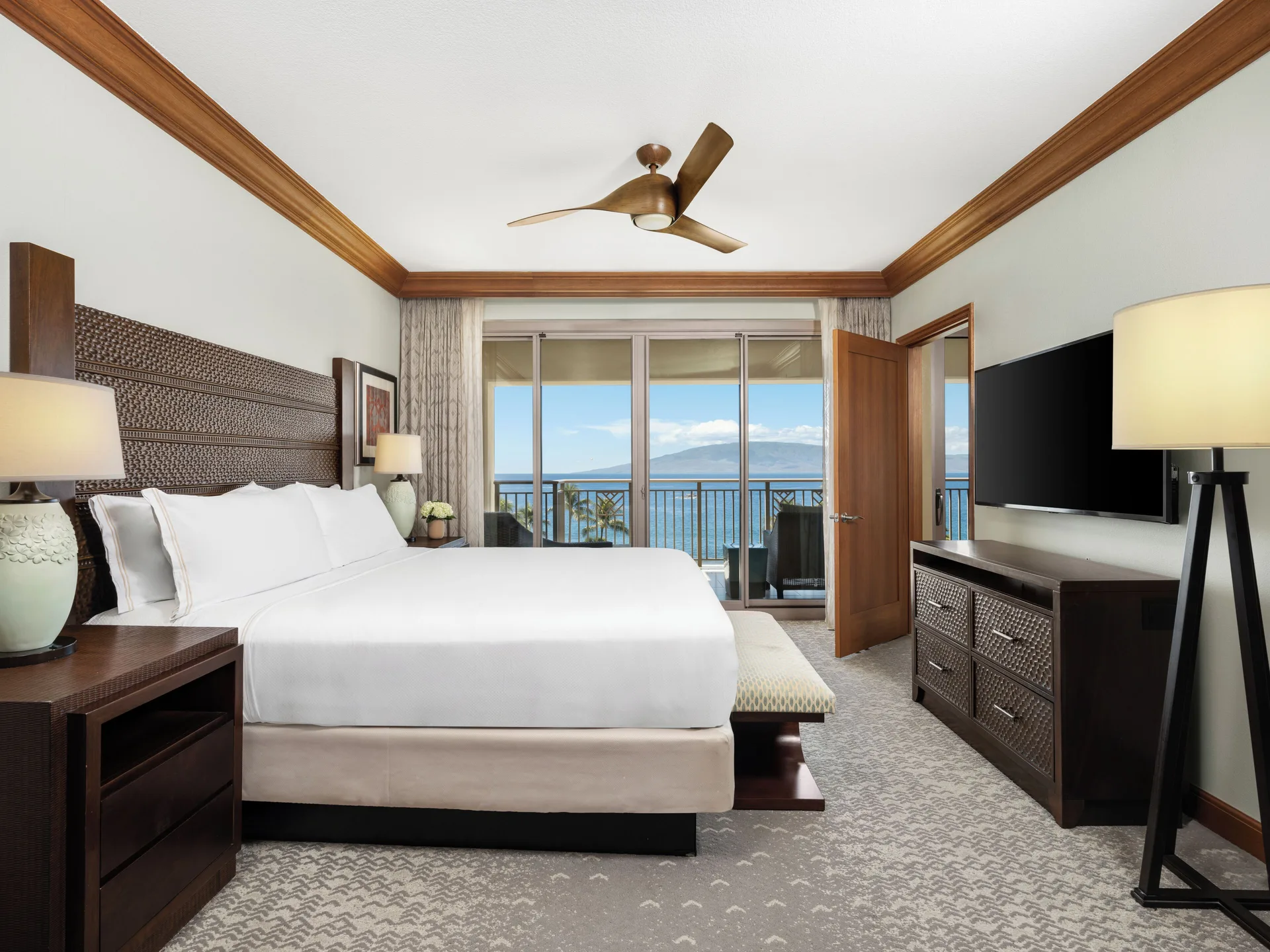 Ocean-view king bedroom in a villa at Hyatt Vacation Club at Ka'anapali Beach.