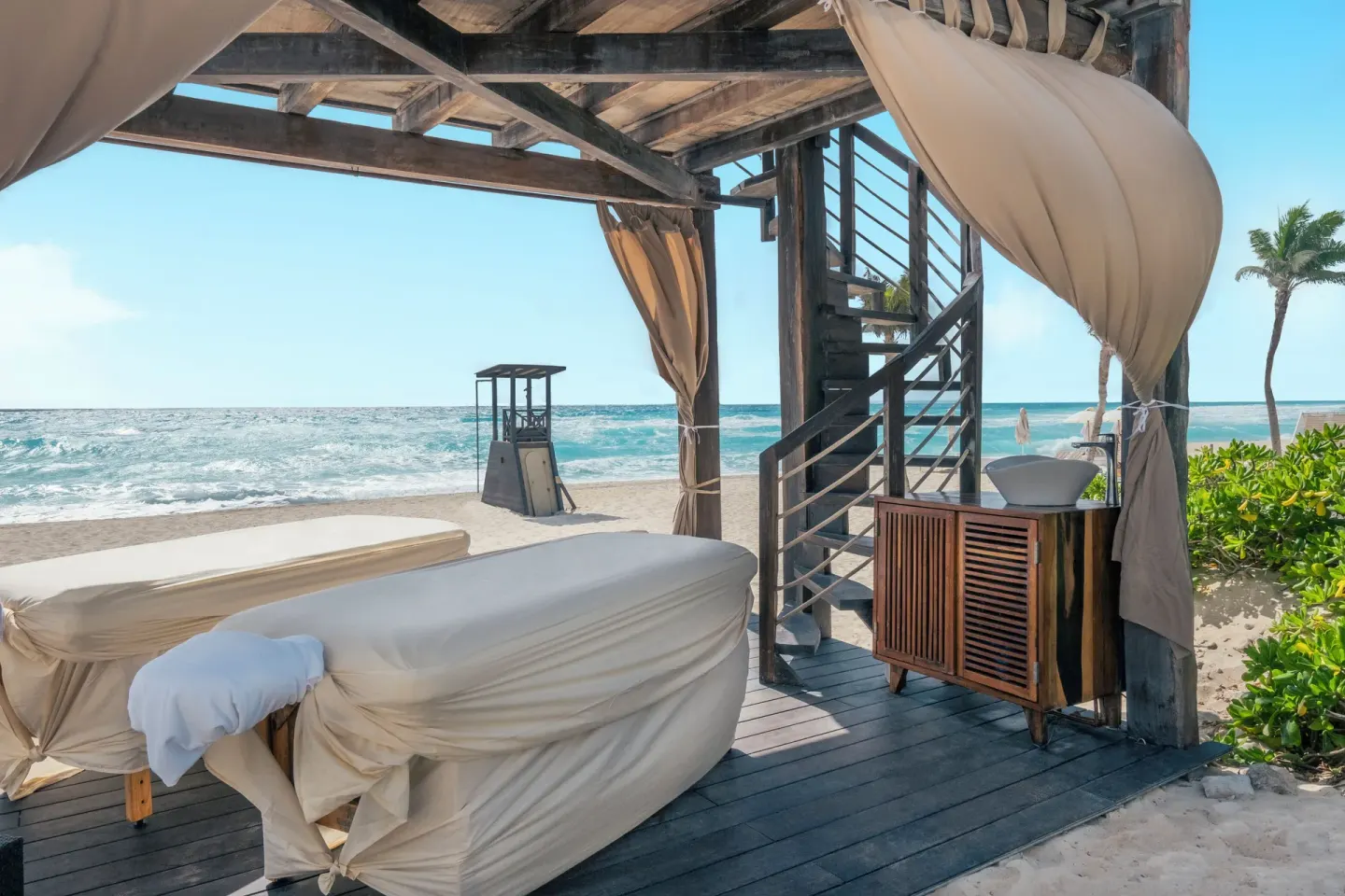 Beach massage cabana with ocean views at Iberostar Selection Cancún.