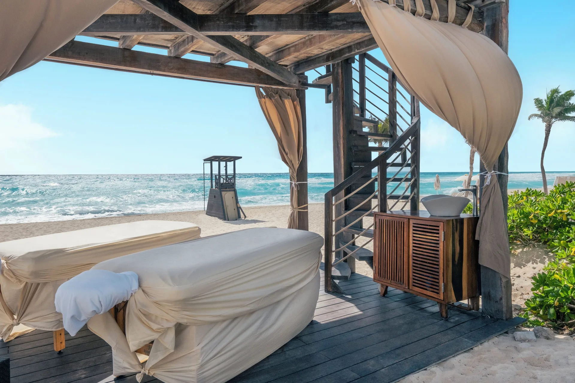 Beach massage cabana with ocean views at Iberostar Selection Cancún.