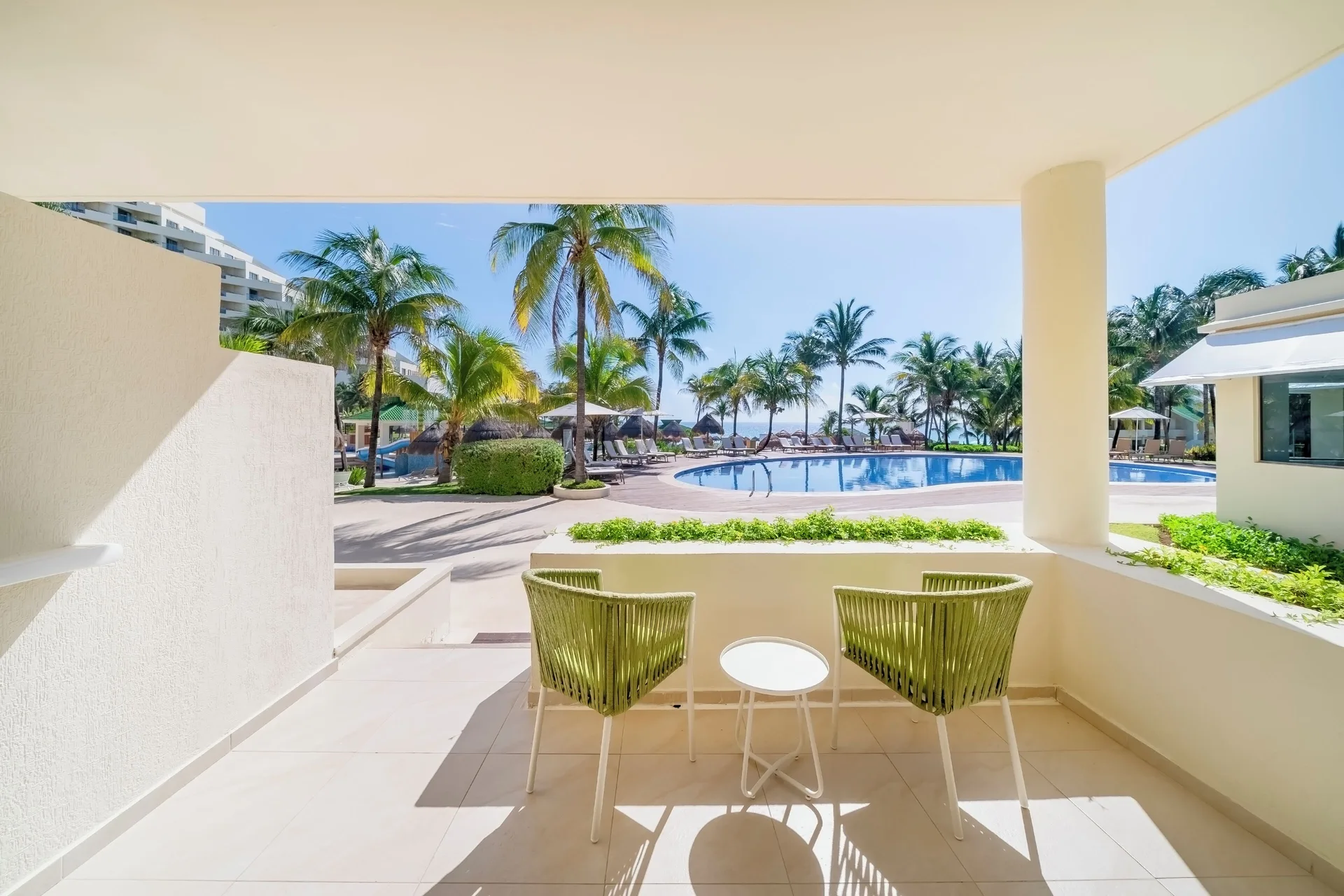 Villa Poolside terrace facing the swimming pool at Iberostar Selection Cancún.