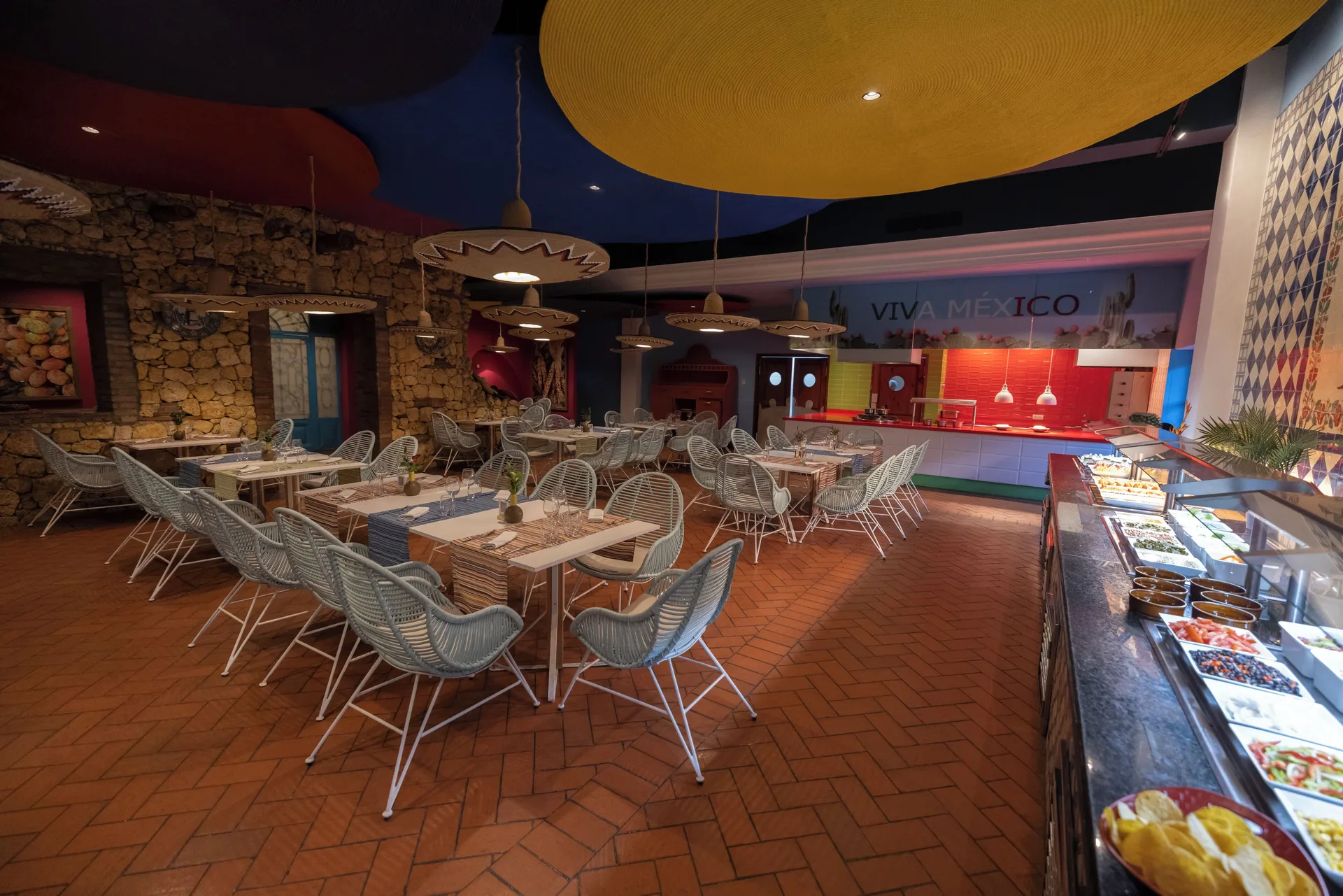 Mexican-themed buffet dining room at Iberostar Selection Hacienda Dominicus.