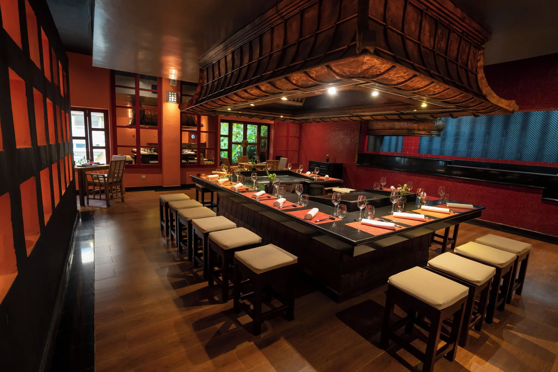 Teppanyaki-style dining counter at Iberostar Selection Hacienda Dominicus.