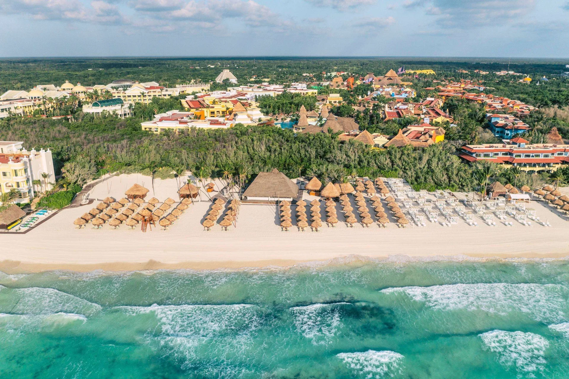 Aerial view of the beach and resort grounds at Iberostar Selection Paraíso Lindo.