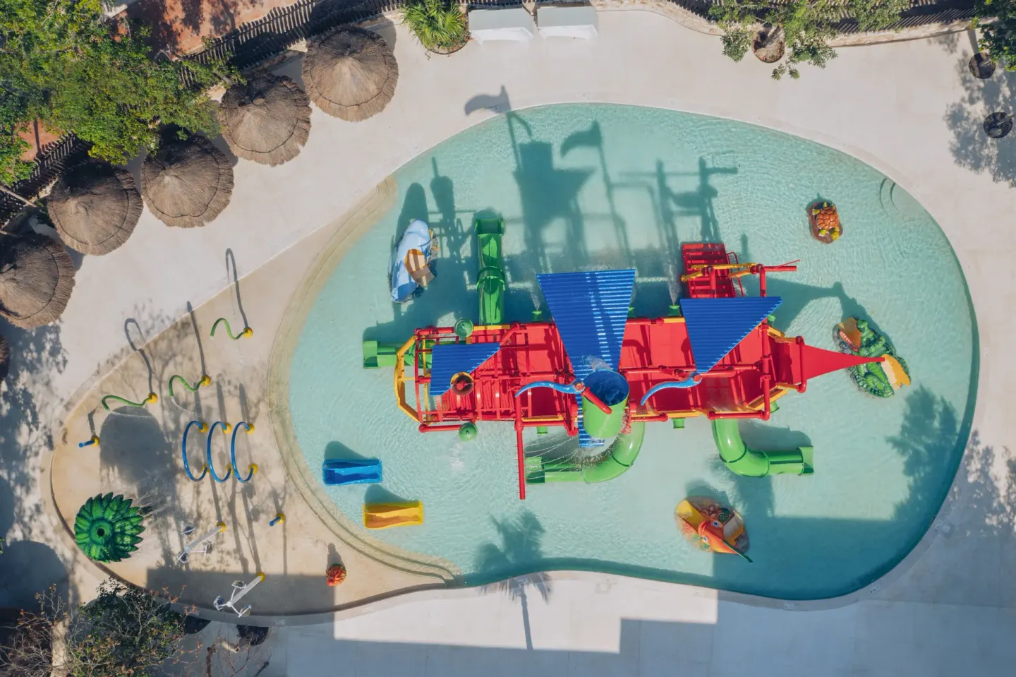 Aerial view of the children's splash pool at Iberostar Selection Paraíso Lindo.