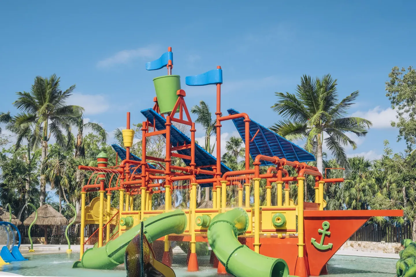 Colorful children's splash ship with slides at Iberostar Selection Paraíso Lindo.
