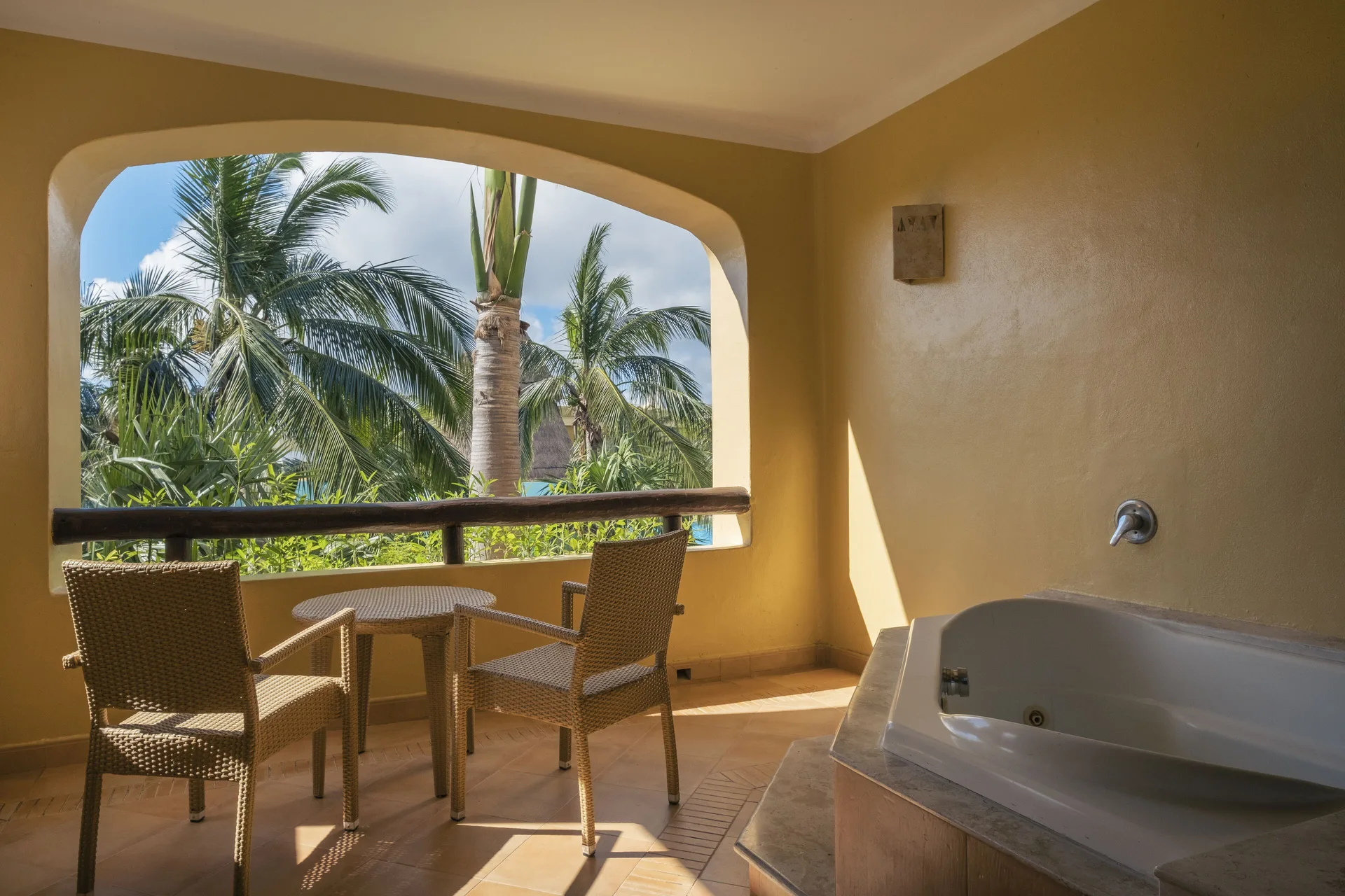 Junior Suite pure Wellness terrace with soaking tub at Iberostar Selection Paraíso Lindo.