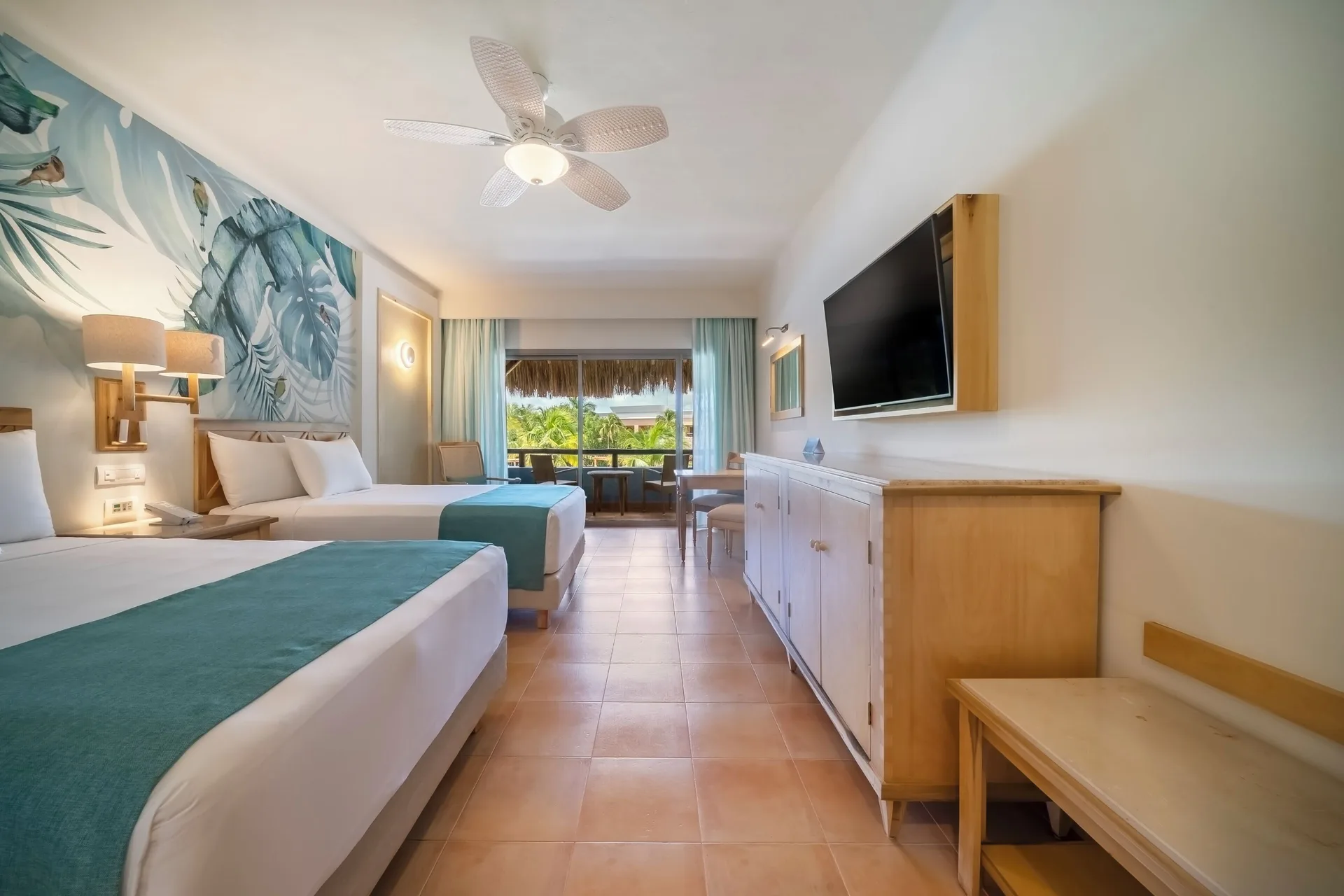 Premium Room with two beds and tropical-view balcony at Iberostar Selection Paraíso Lindo.