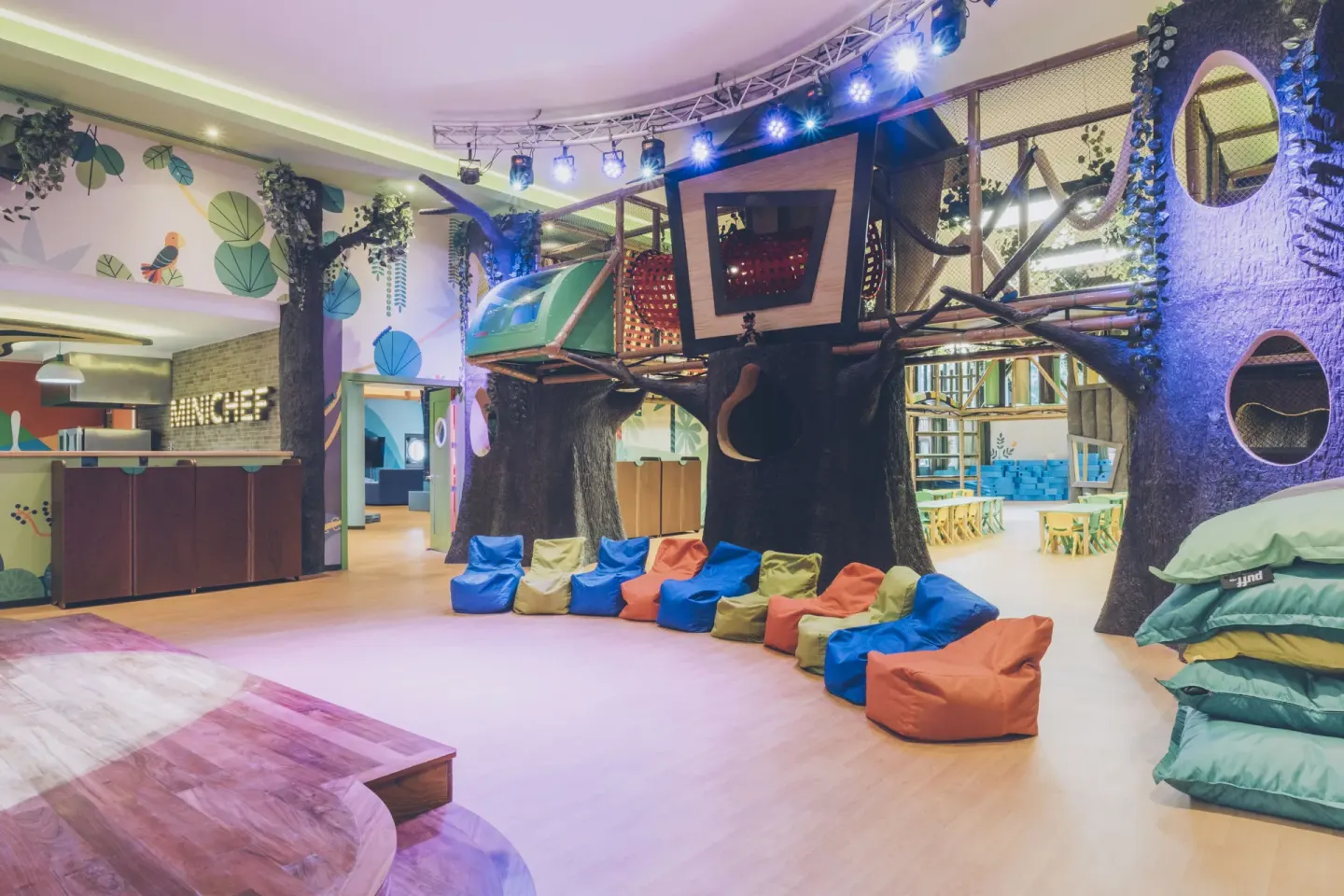 Colorful kids' club treehouse play area at Iberostar Selection Paraíso Maya Suites.