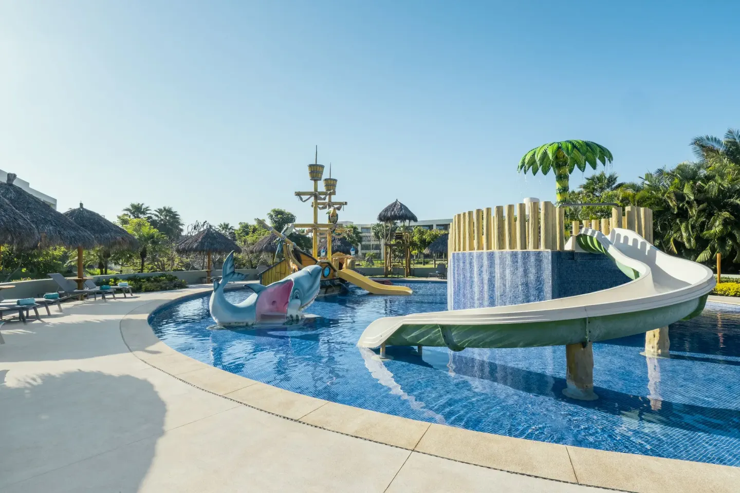 Children’s splash pool with slides and play features at Iberostar Selection Playa Mita.