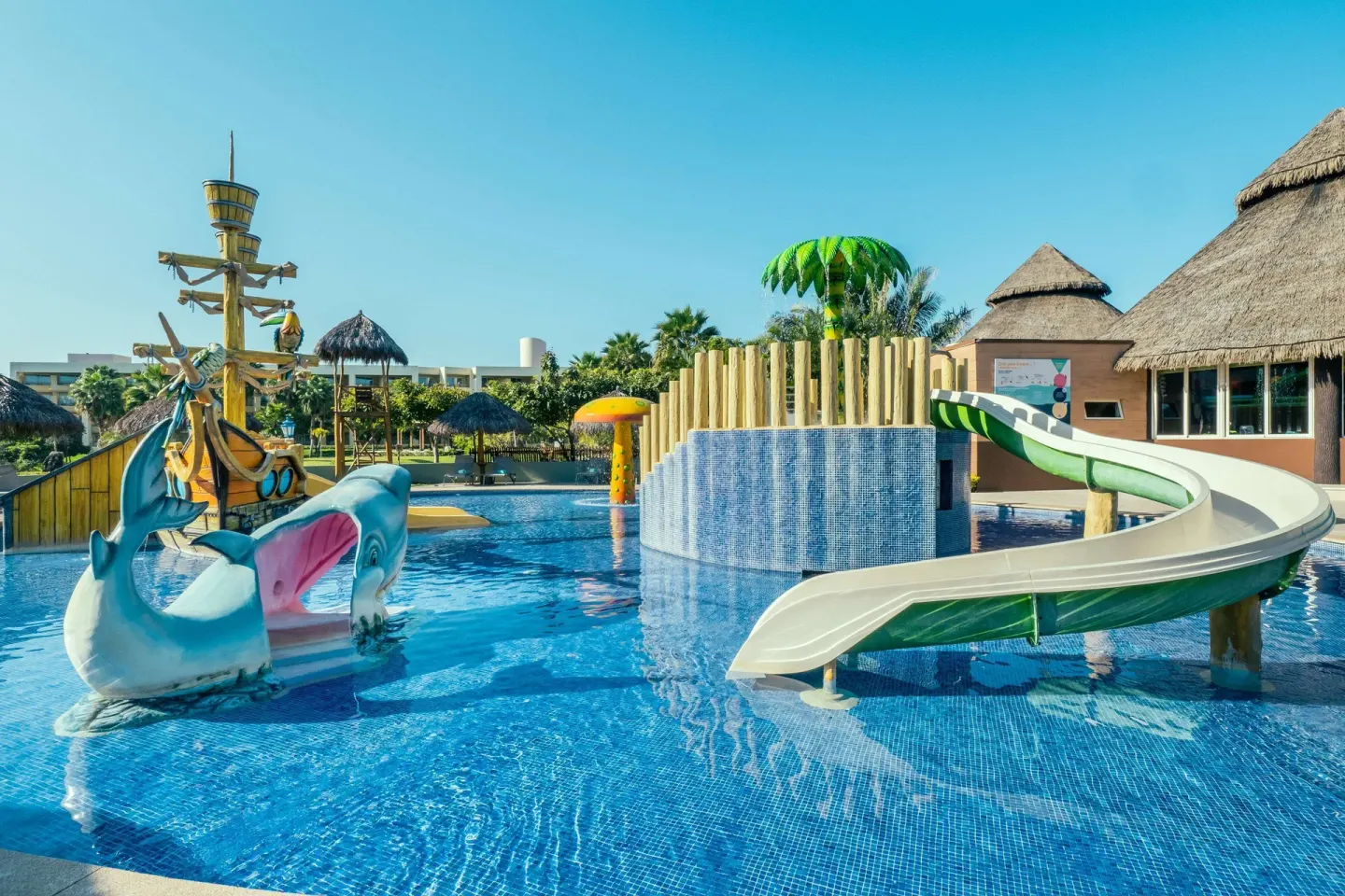 Children’s splash pool with slides and play features at Iberostar Selection Playa Mita.