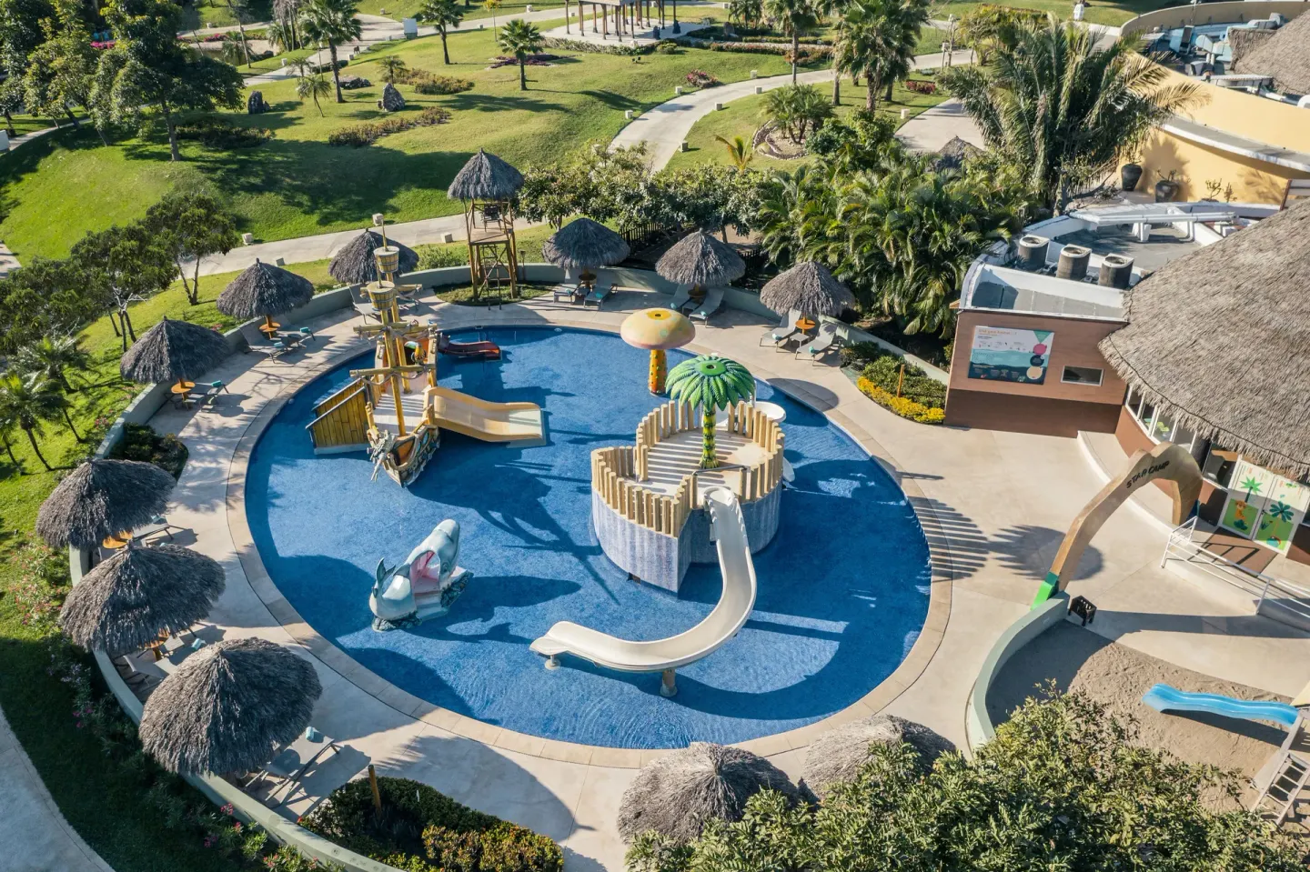 Aerial view of the children’s water play area at Iberostar Selection Playa Mita.