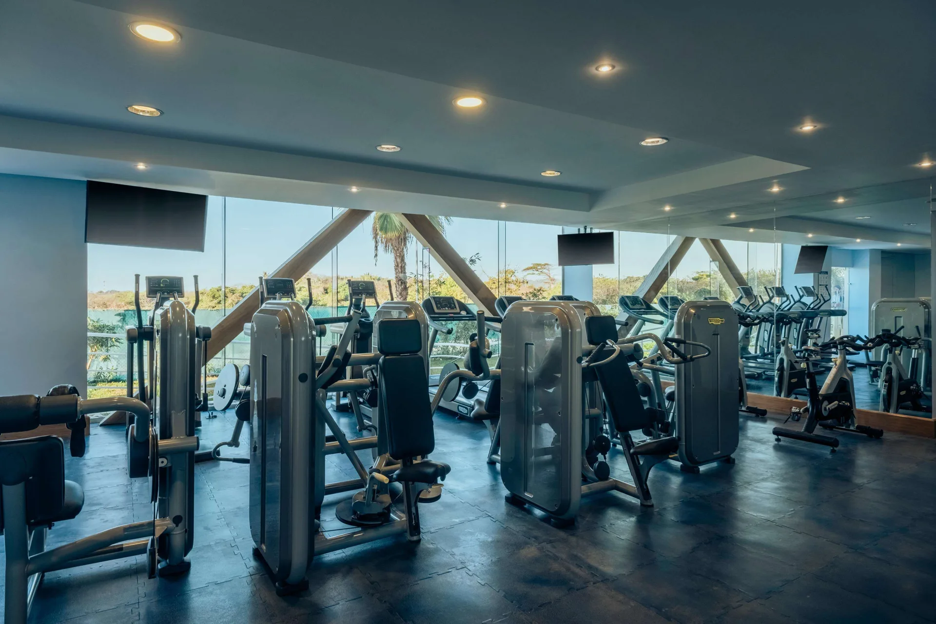 Fitness center strength machines and cardio equipment at Iberostar Selection Playa Mita.