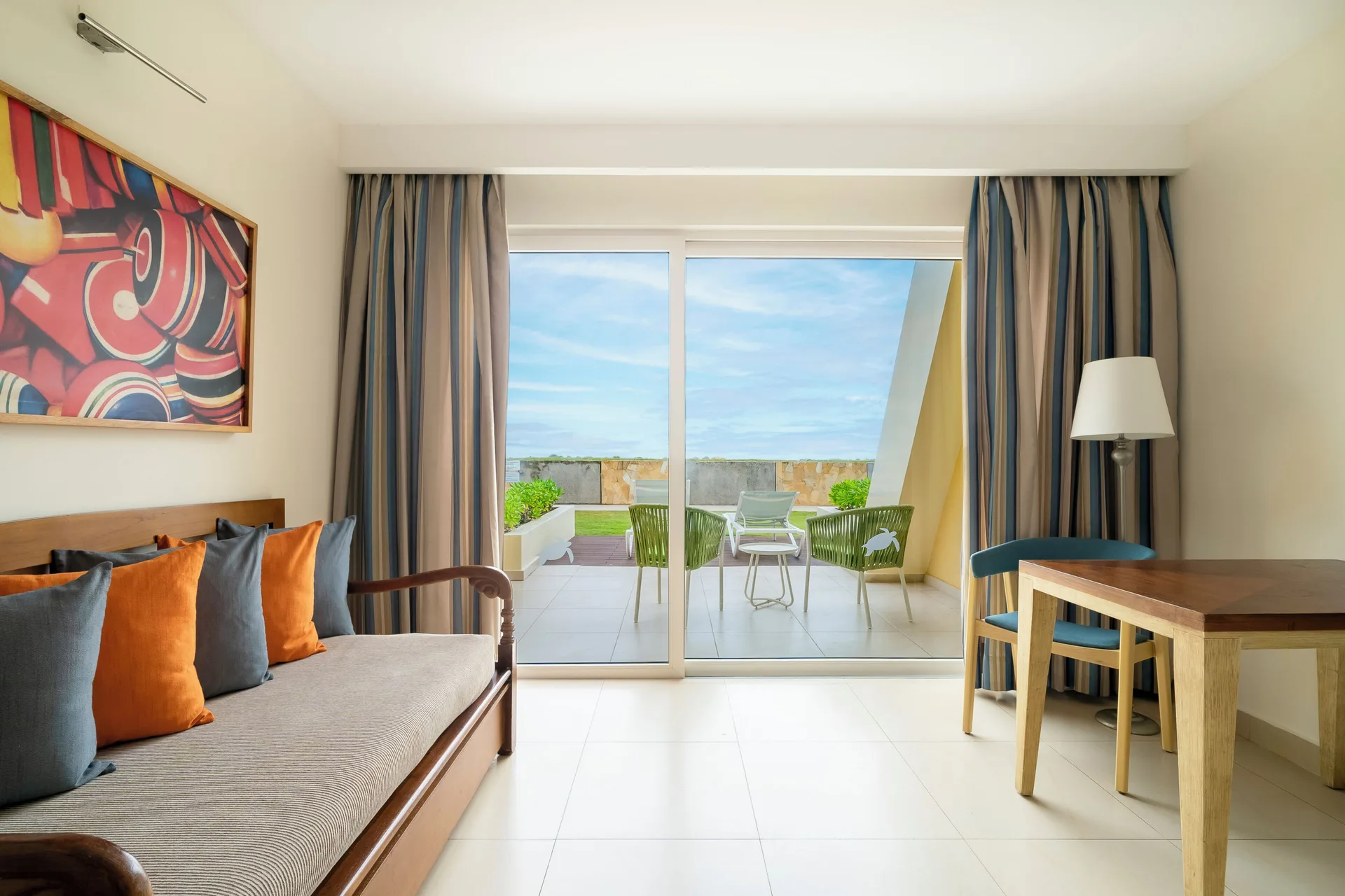 Junior Suite beach access sitting area and patio at Iberostar Selection Playa Mita.