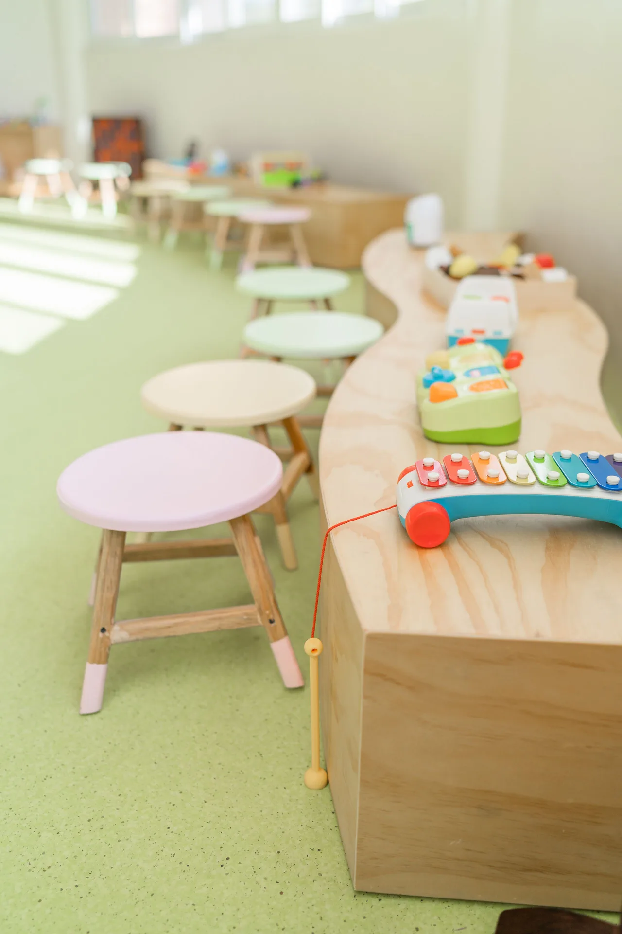 Children’s music toys and small stools at Iberostar Waves Paraíso del Mar.