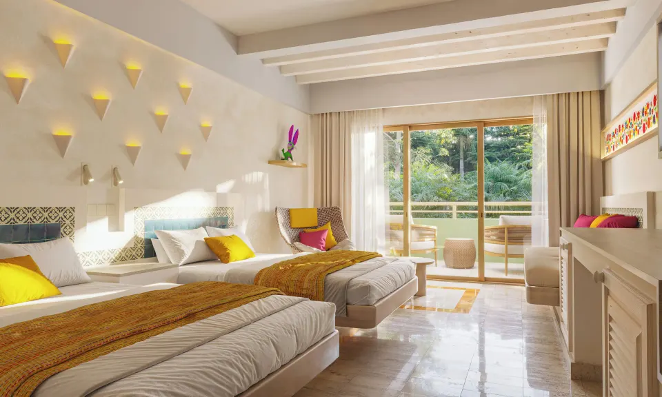Bright Premium Room with two twin beds and balcony at Iberostar Waves Tucán