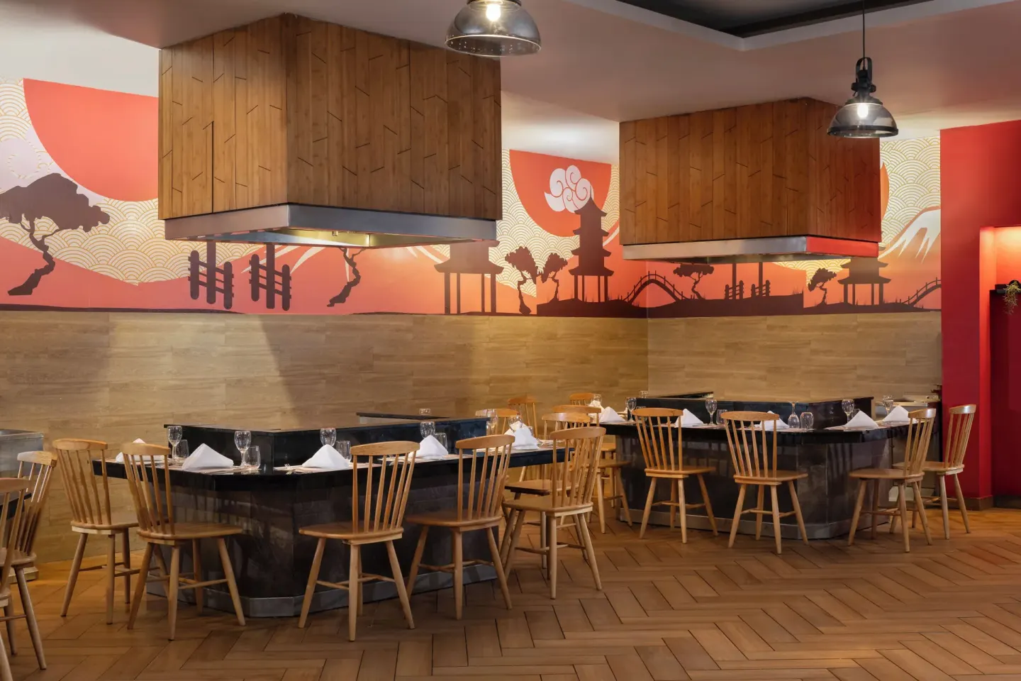 Japanese-style dining room with counter seating at Impressive Premium Punta Cana.