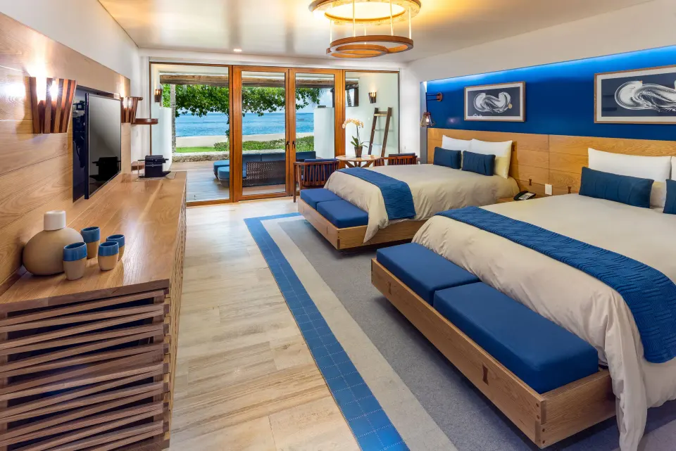 Premium room with twin beds and ocean view through open terrace at InterContinental Presidente Cozumel Resort Spa