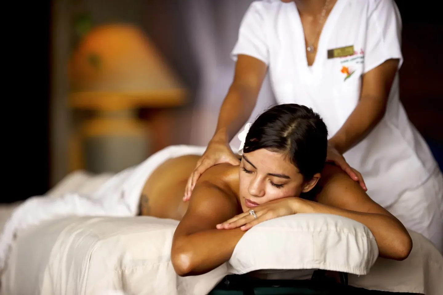 Guest receiving a massage on a treatment table at Jade Mountain Resort.