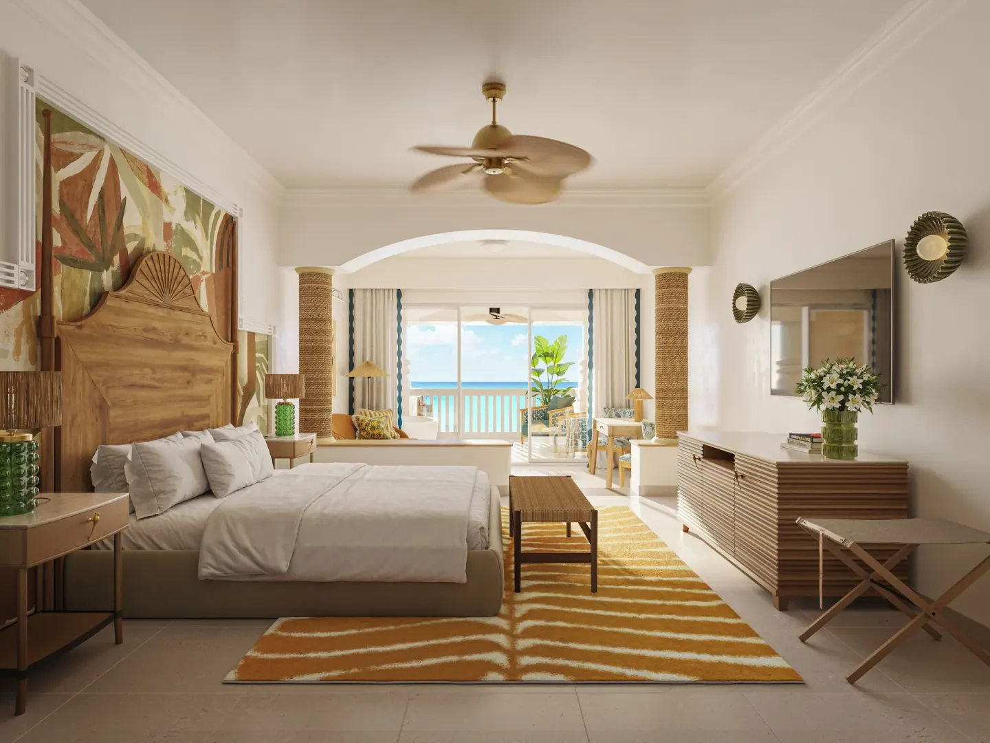 Suite, Ocean View guest room with a king bed and balcony at JOIA Rose Hall by Iberostar.