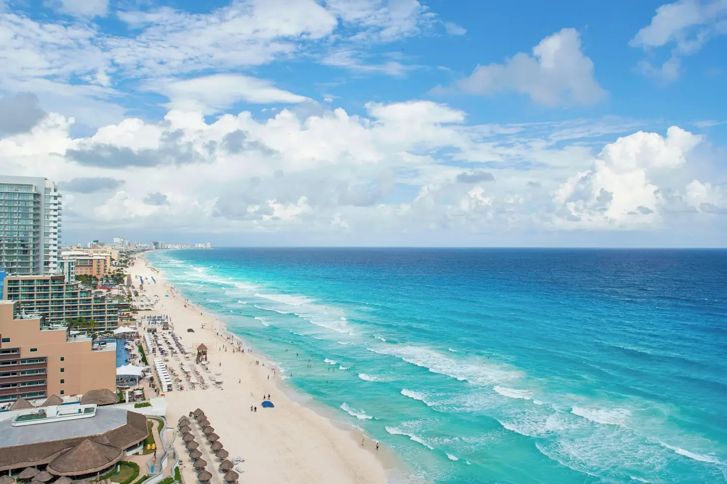 Aerial view of Cancun beach and turquoise ocean by JW Marriott Cancun Resort & Spa.
