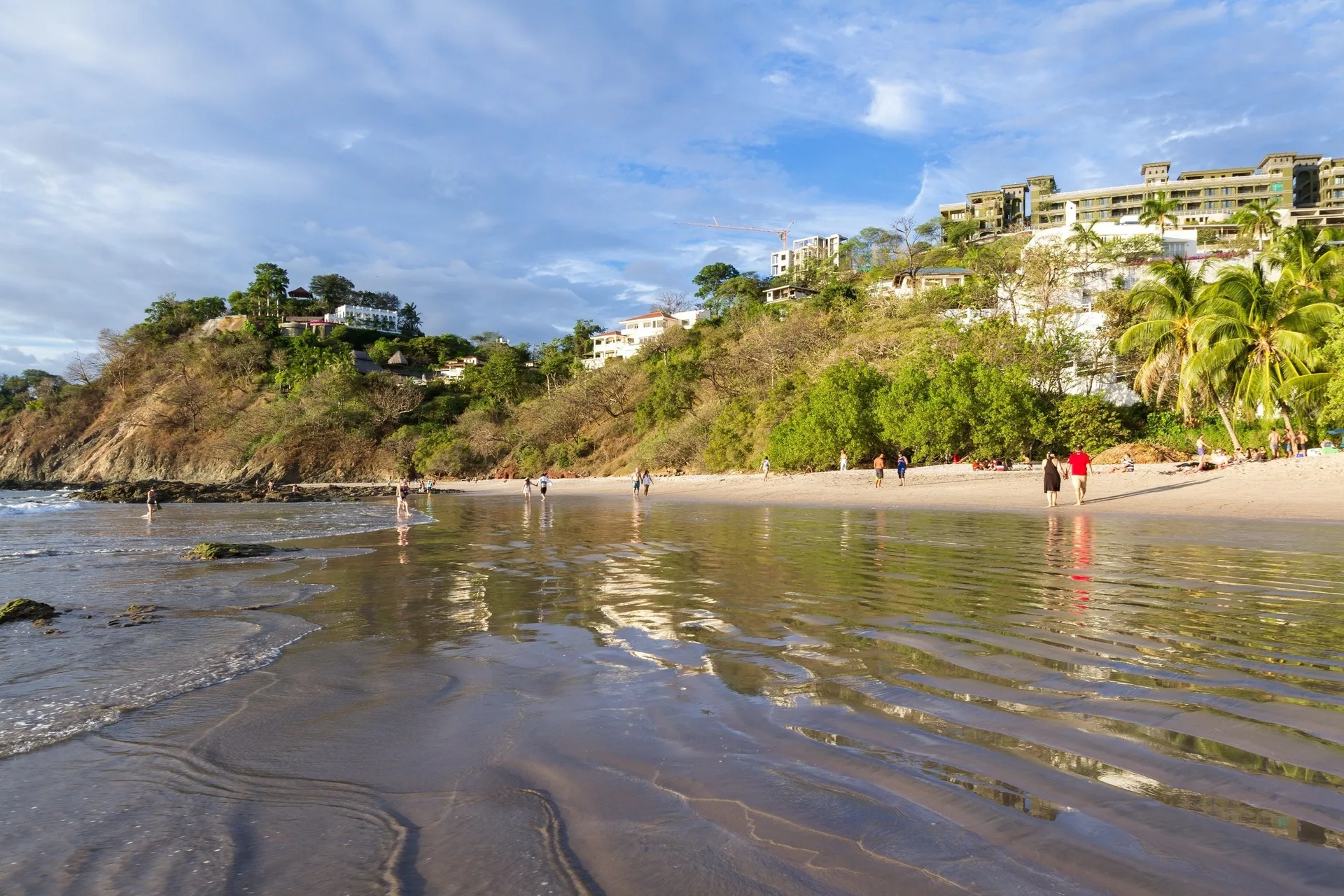 Beach shoreline and hillside buildings near JW Marriott Guanacaste Resort and Spa.