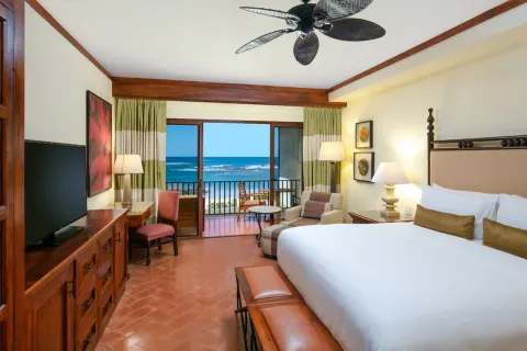 Ocean view guest room with king bed at JW Marriott Guanacaste Resort and Spa.