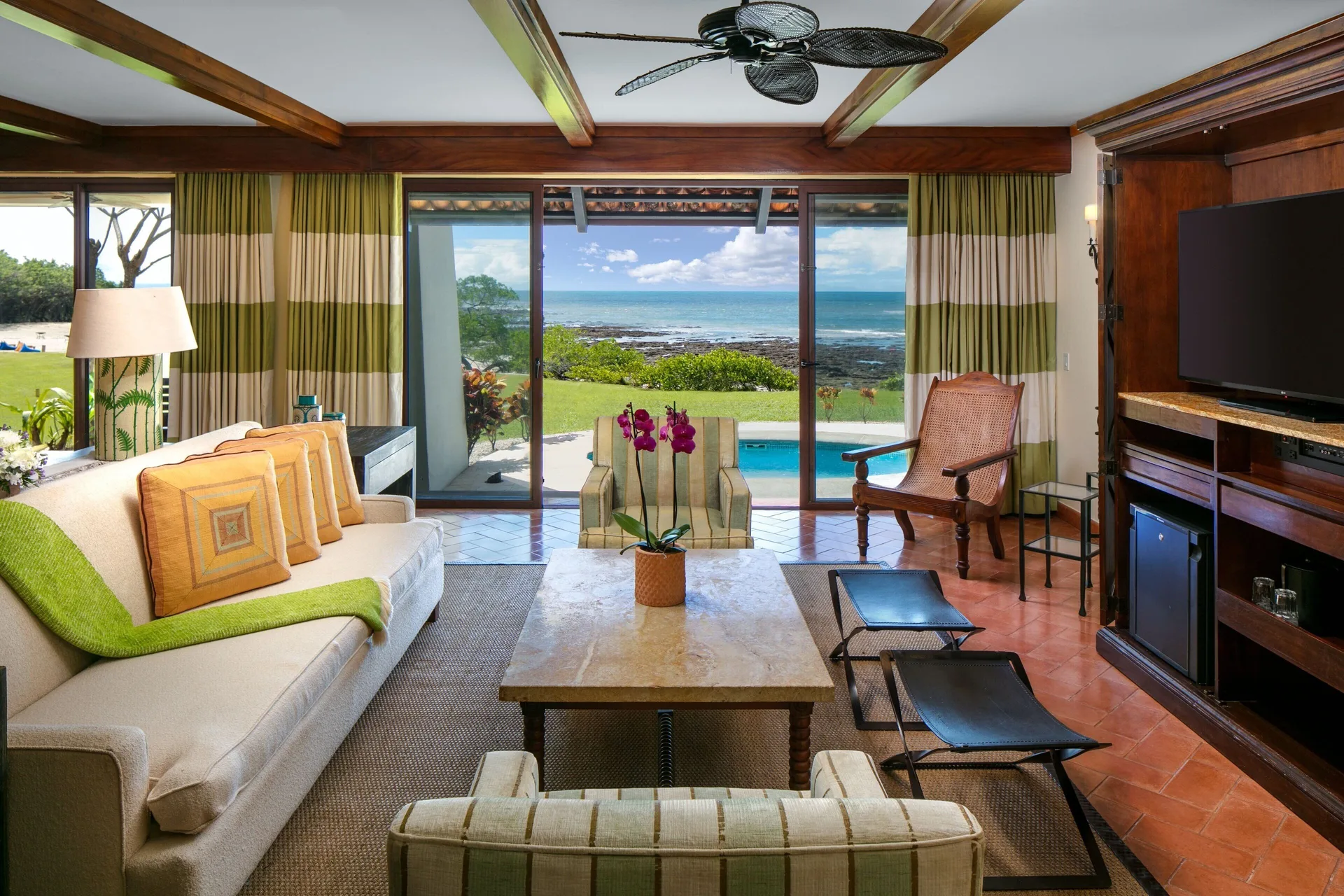Oceanfront suite living room with plunge pool at JW Marriott Guanacaste Resort and Spa.