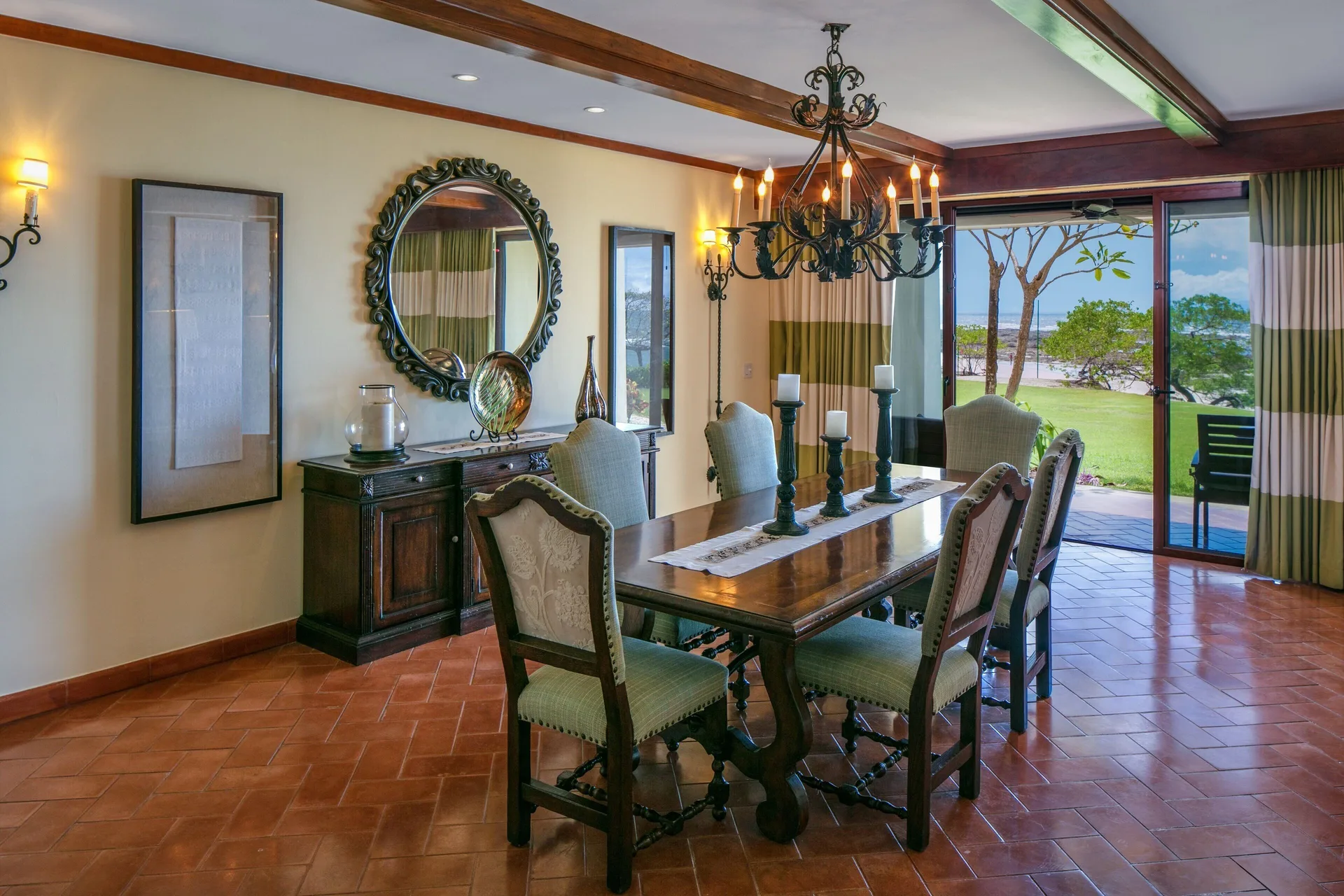 Dining area in a suite with ocean-view patio at JW Marriott Guanacaste Resort and Spa.