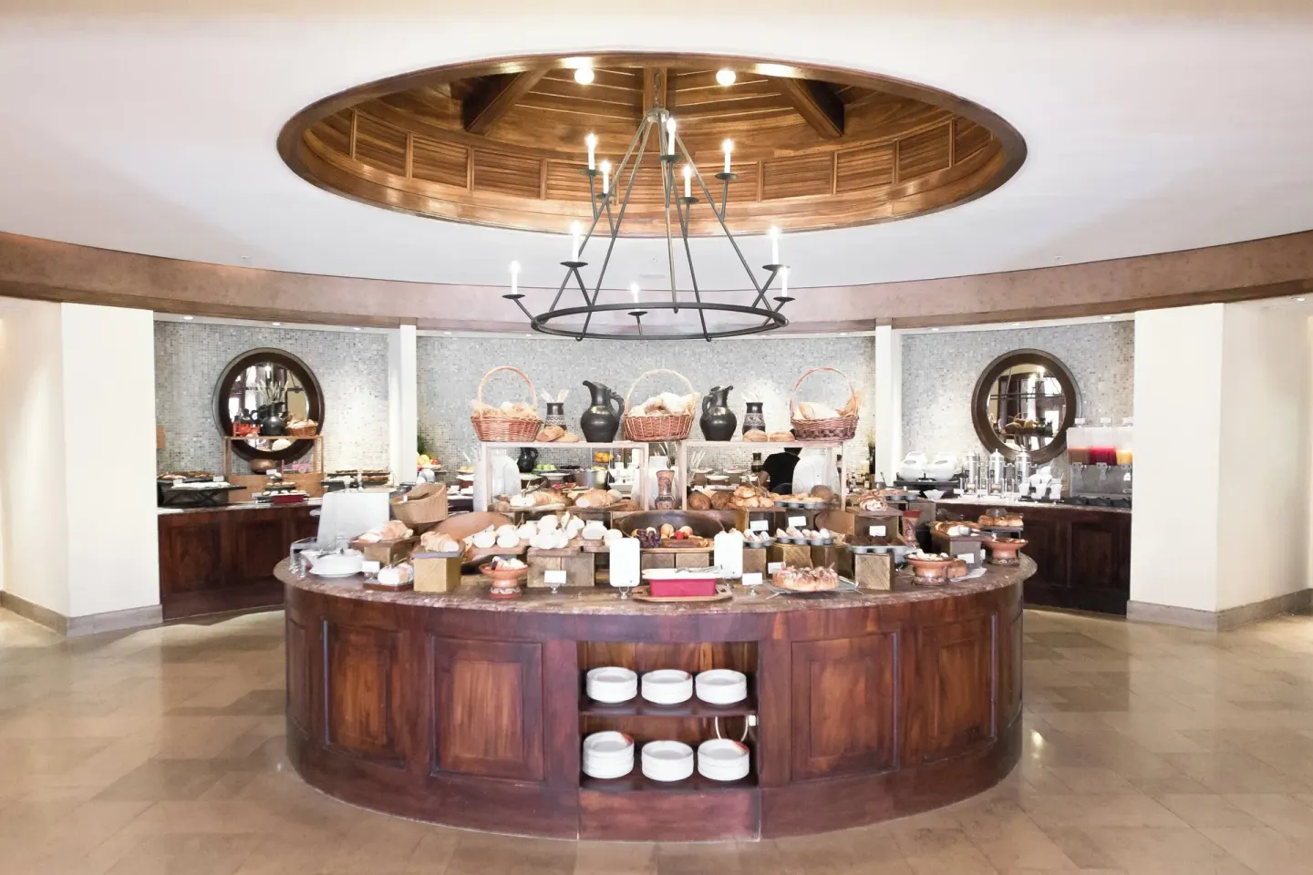 A breakfast buffet with breads and fruit at JW Marriott Guanacaste Resort and Spa.