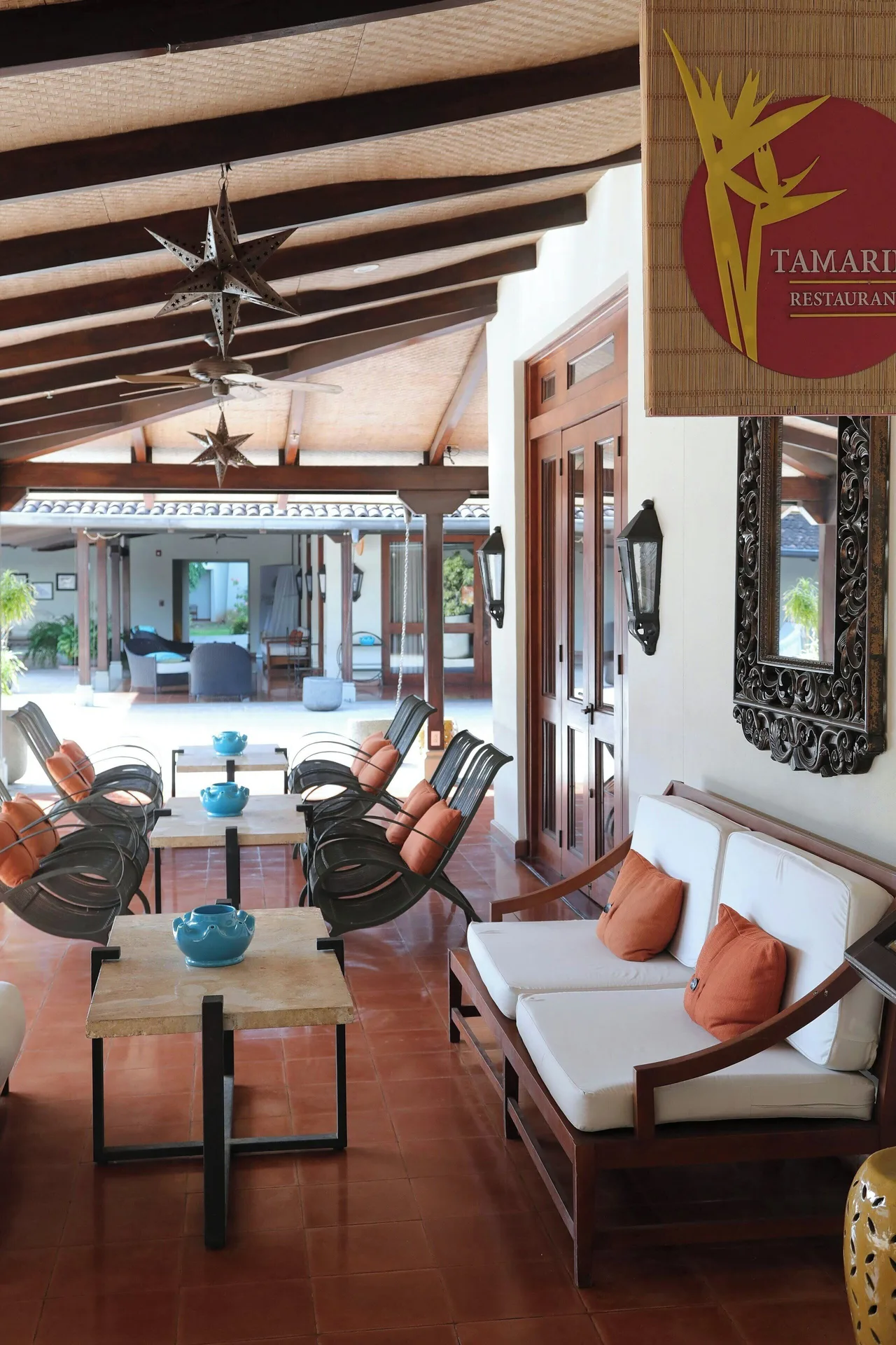 Tamarine restaurant corridor seating at JW Marriott Guanacaste Resort and Spa.