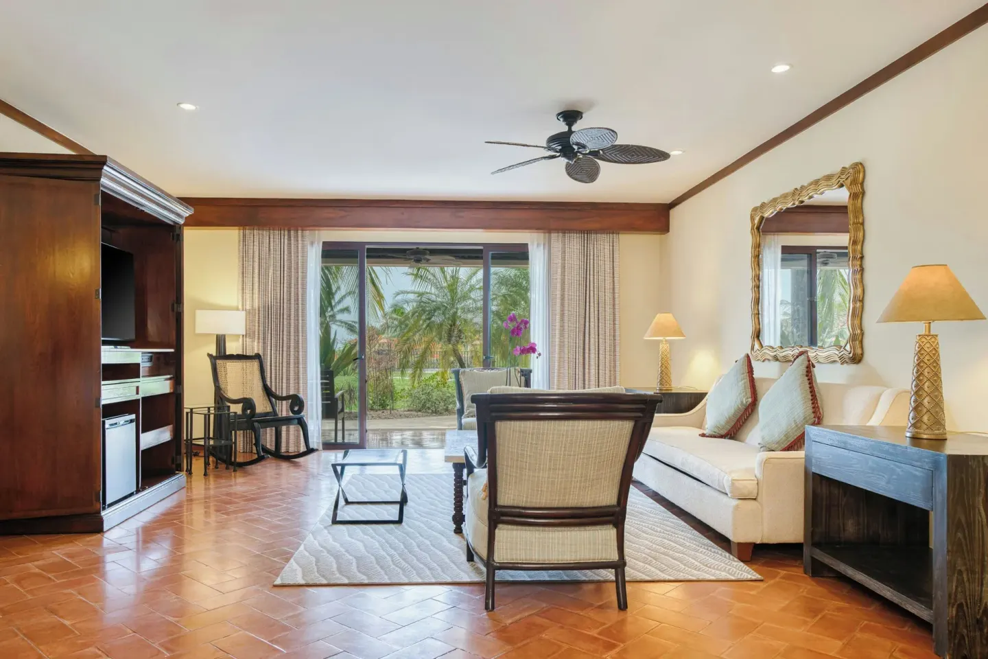 Garden view one-bedroom suite living room at JW Marriott Guanacaste Resort and Spa.