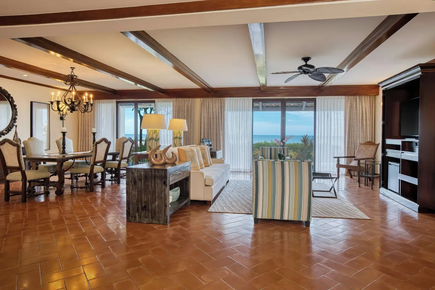 Presidential Suite living and dining room with ocean view at JW Marriott Guanacaste Resort and Spa.
