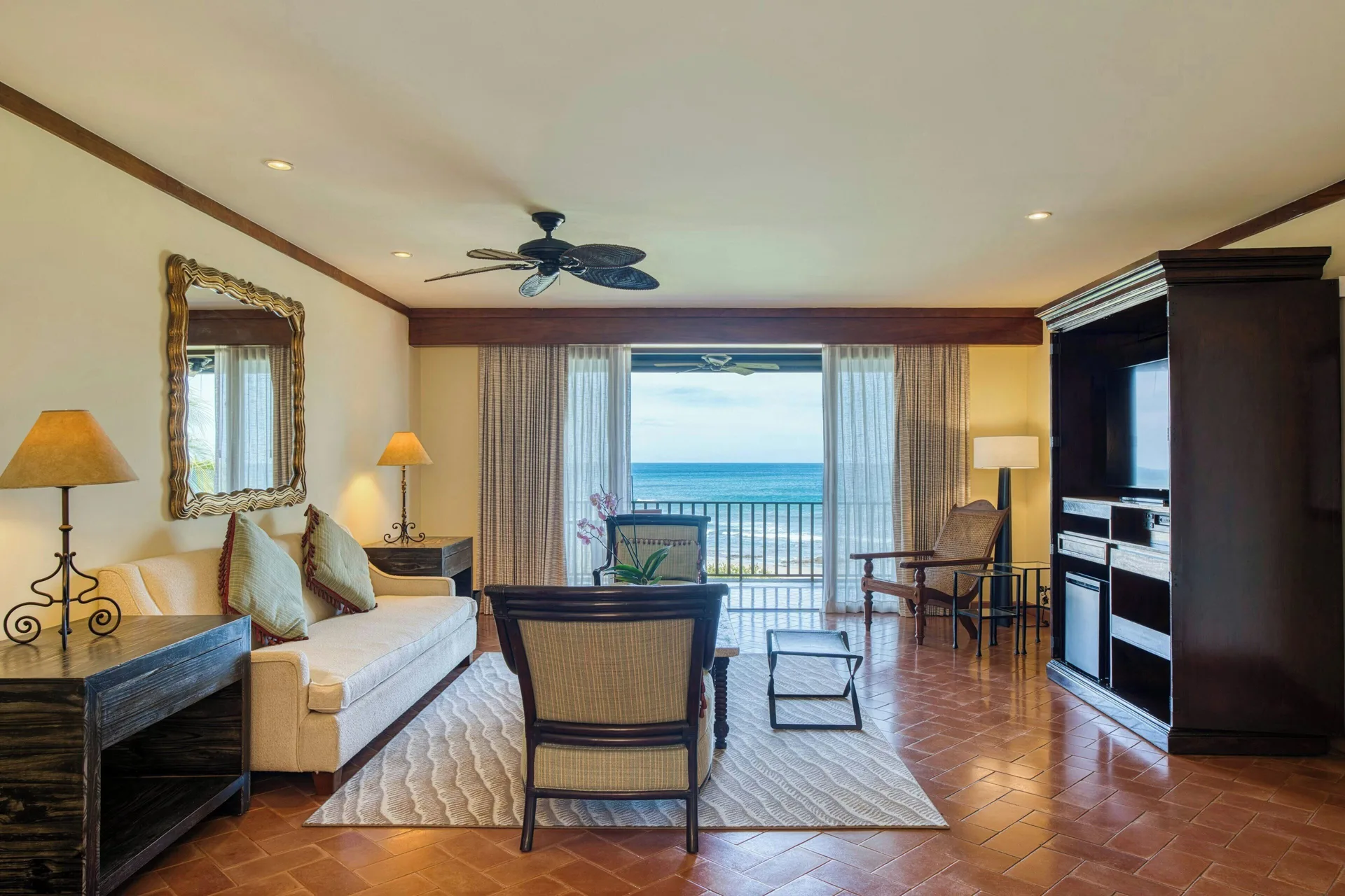 Oceanfront one-bedroom suite living room at JW Marriott Guanacaste Resort and Spa.