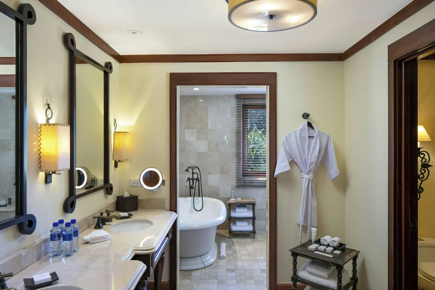 Suite bathroom vanity and soaking tub at JW Marriott Guanacaste Resort and Spa.